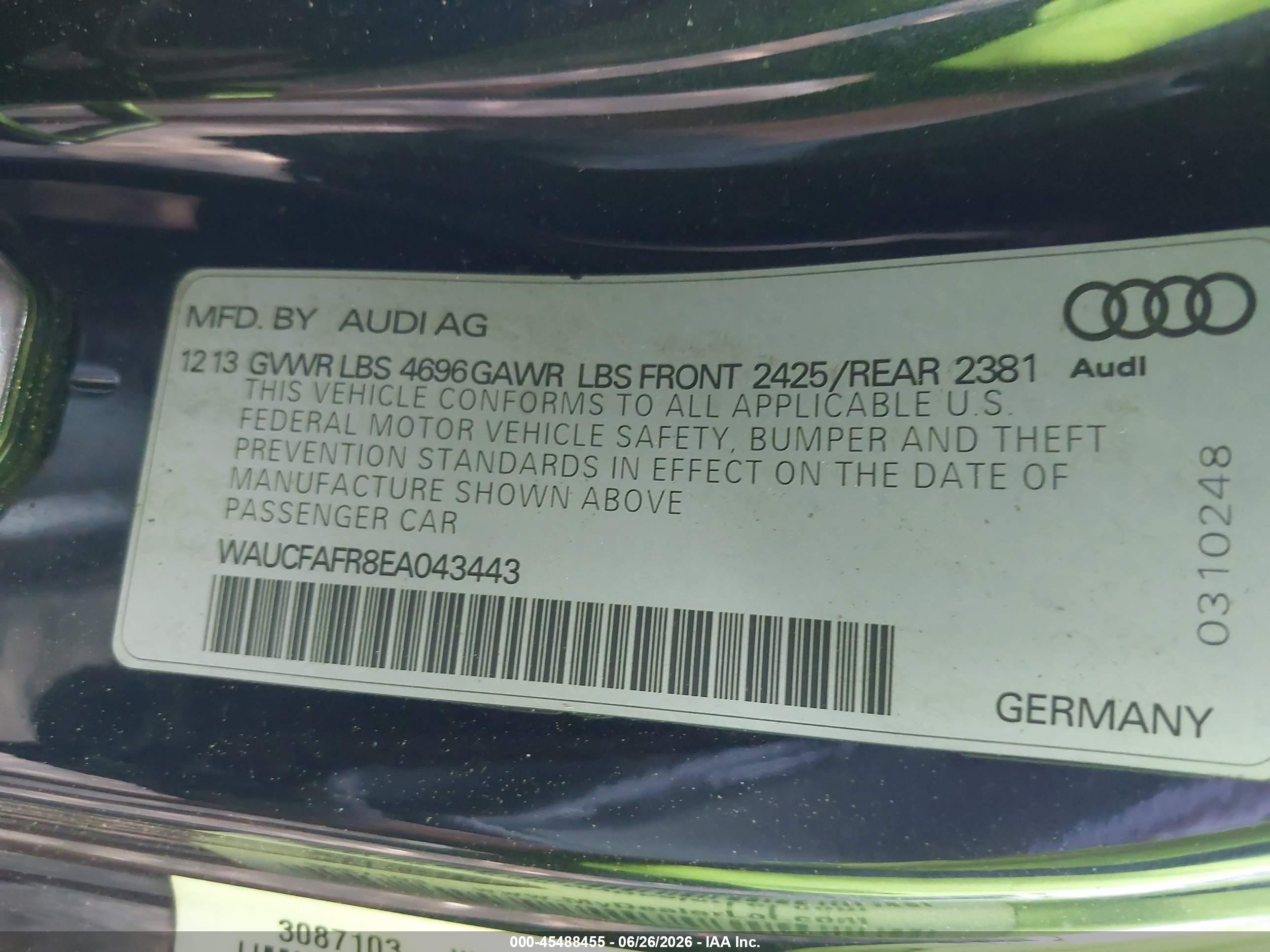 2014 Audi A5 2.0t Premium Dark Blue vin: WAUCFAFR8EA043443