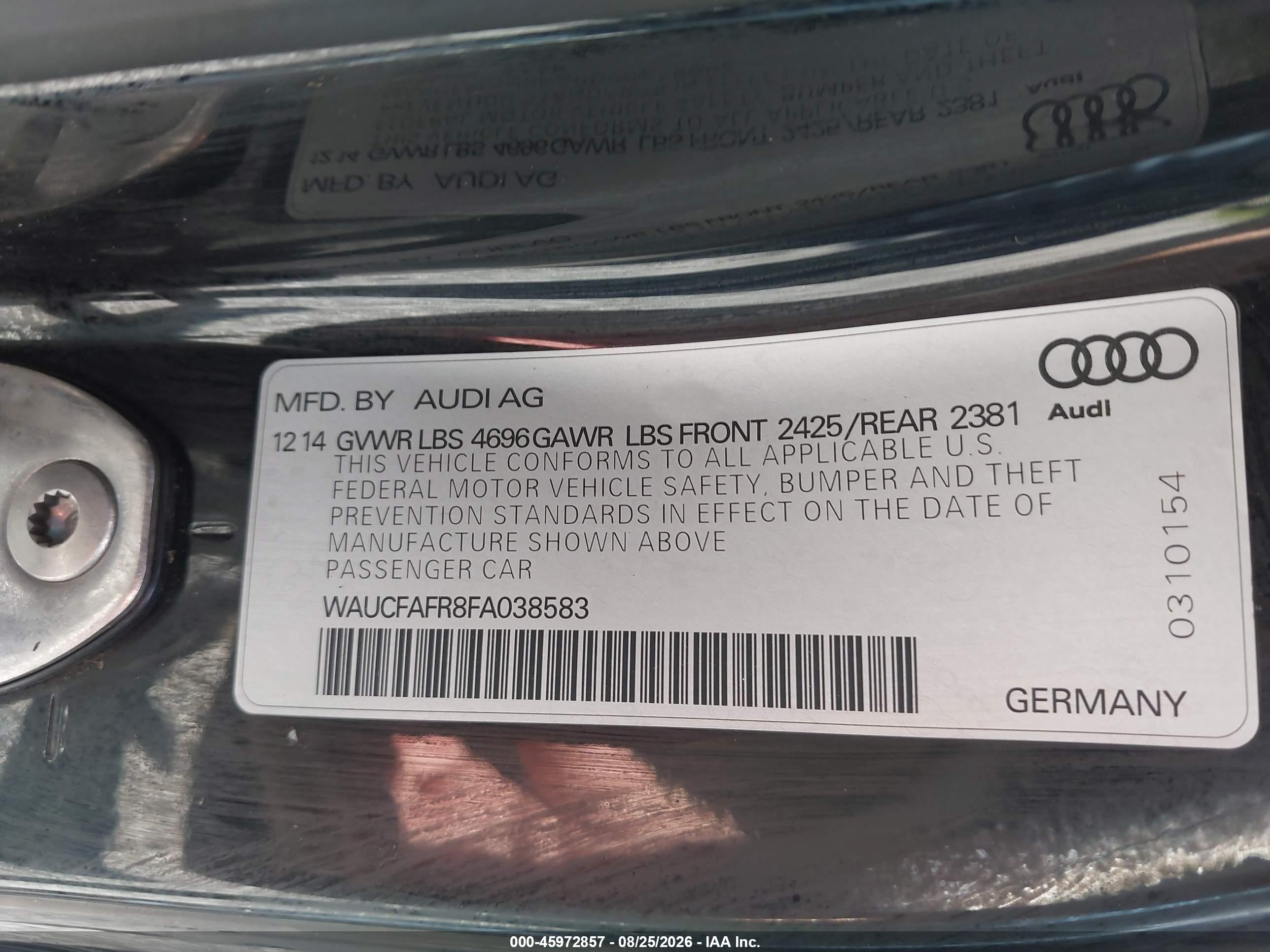 2015 Audi A5 2.0t Premium Black vin: WAUCFAFR8FA038583