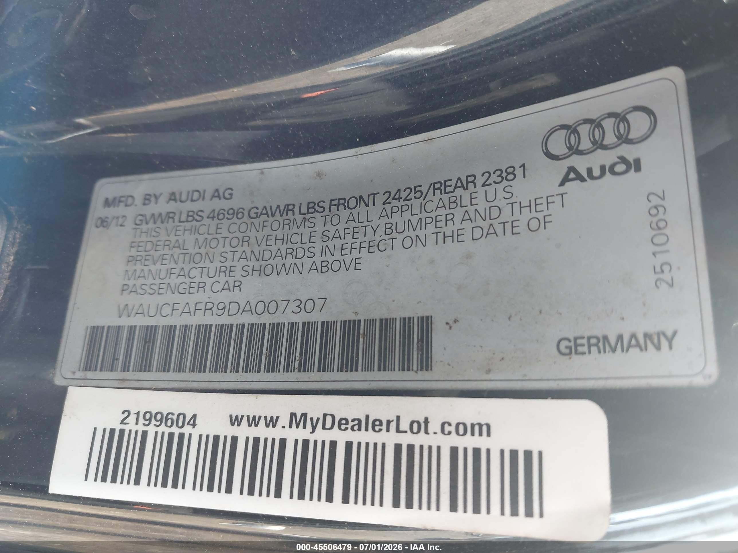 2013 Audi A5 2.0t Premium Blue vin: WAUCFAFR9DA007307