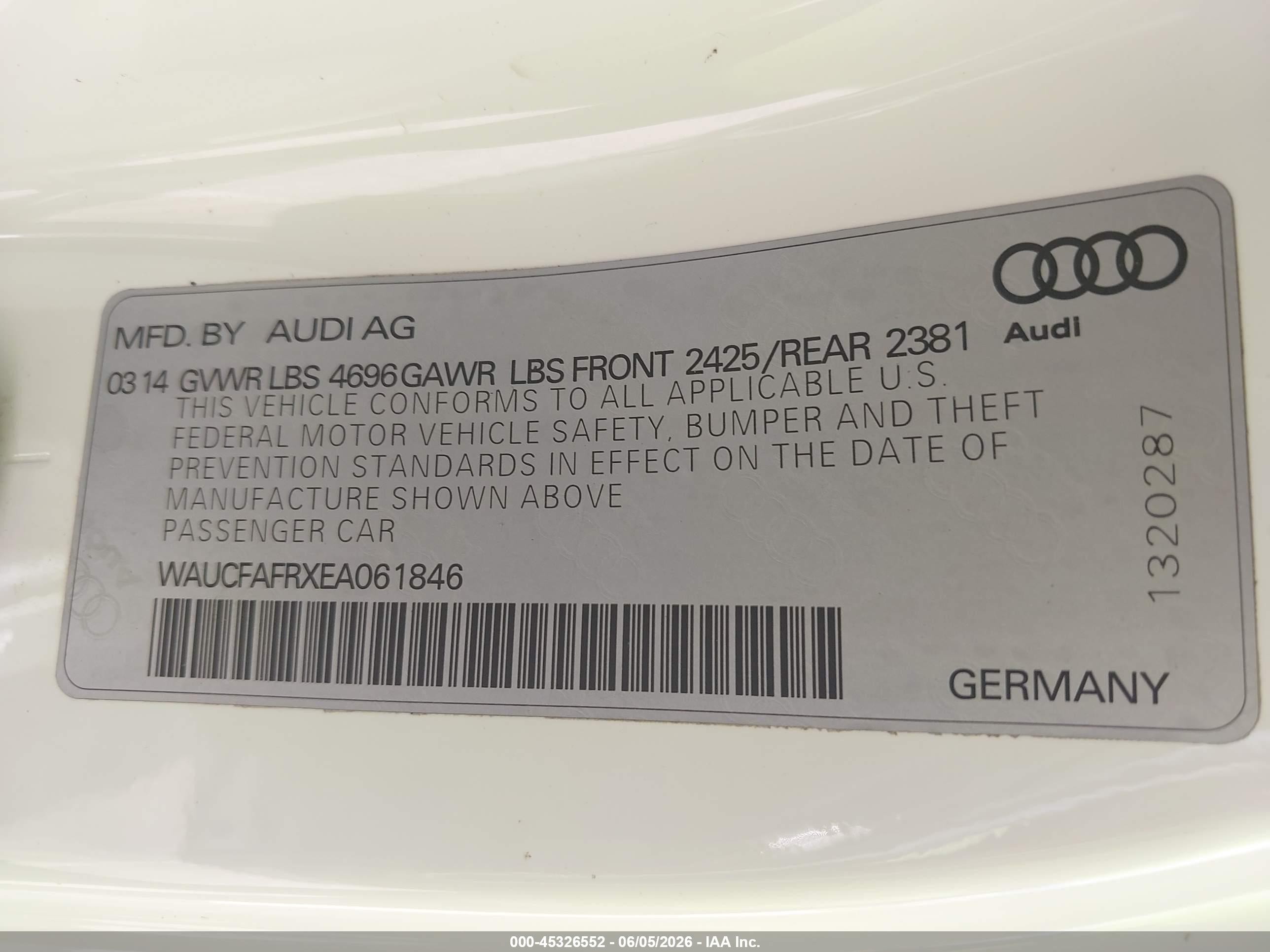 2014 Audi A5 2.0t Premium White vin: WAUCFAFRXEA061846