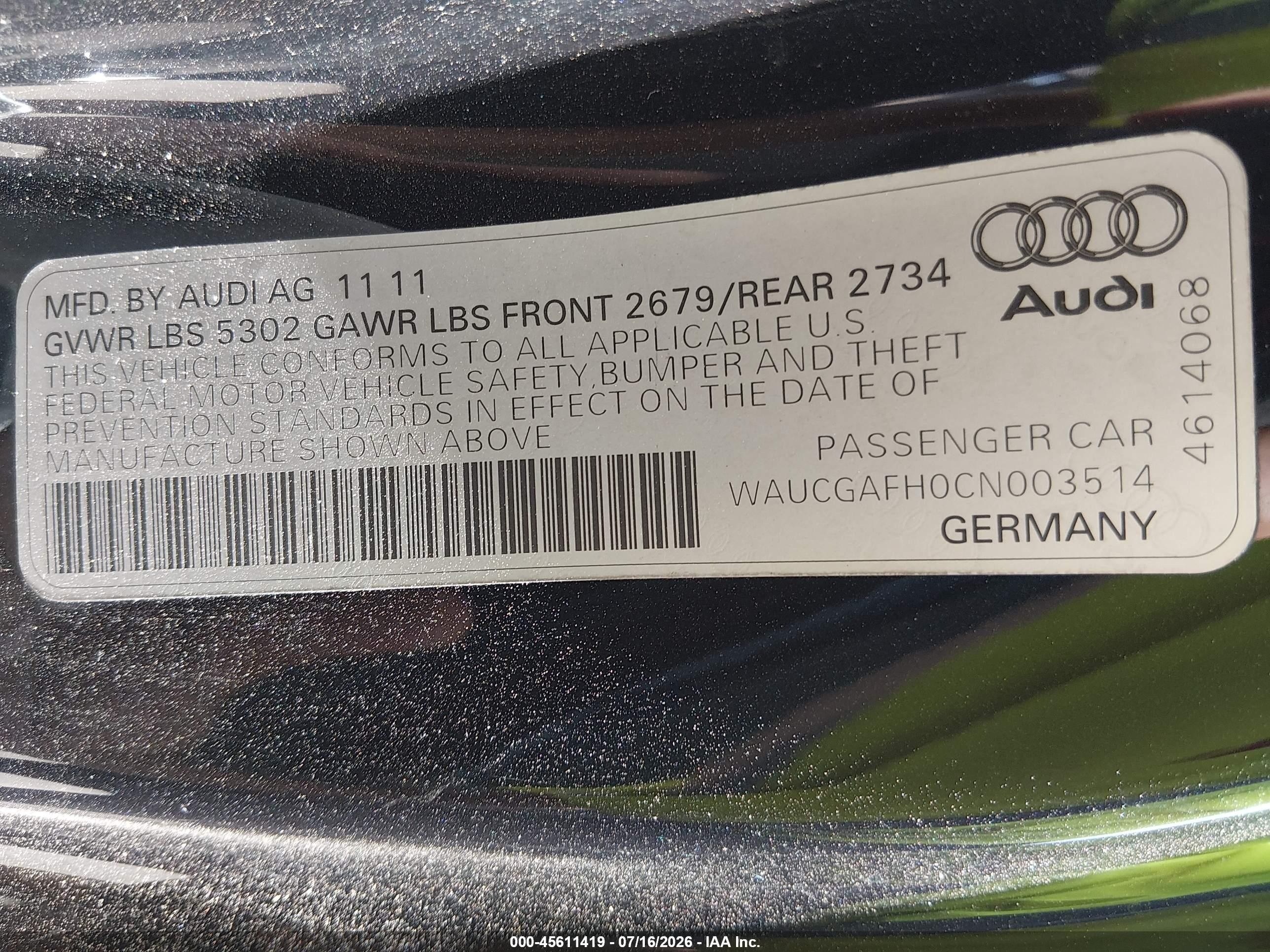 2012 Audi S5 3.0 Premium Plus Серый vin: WAUCGAFH0CN003514