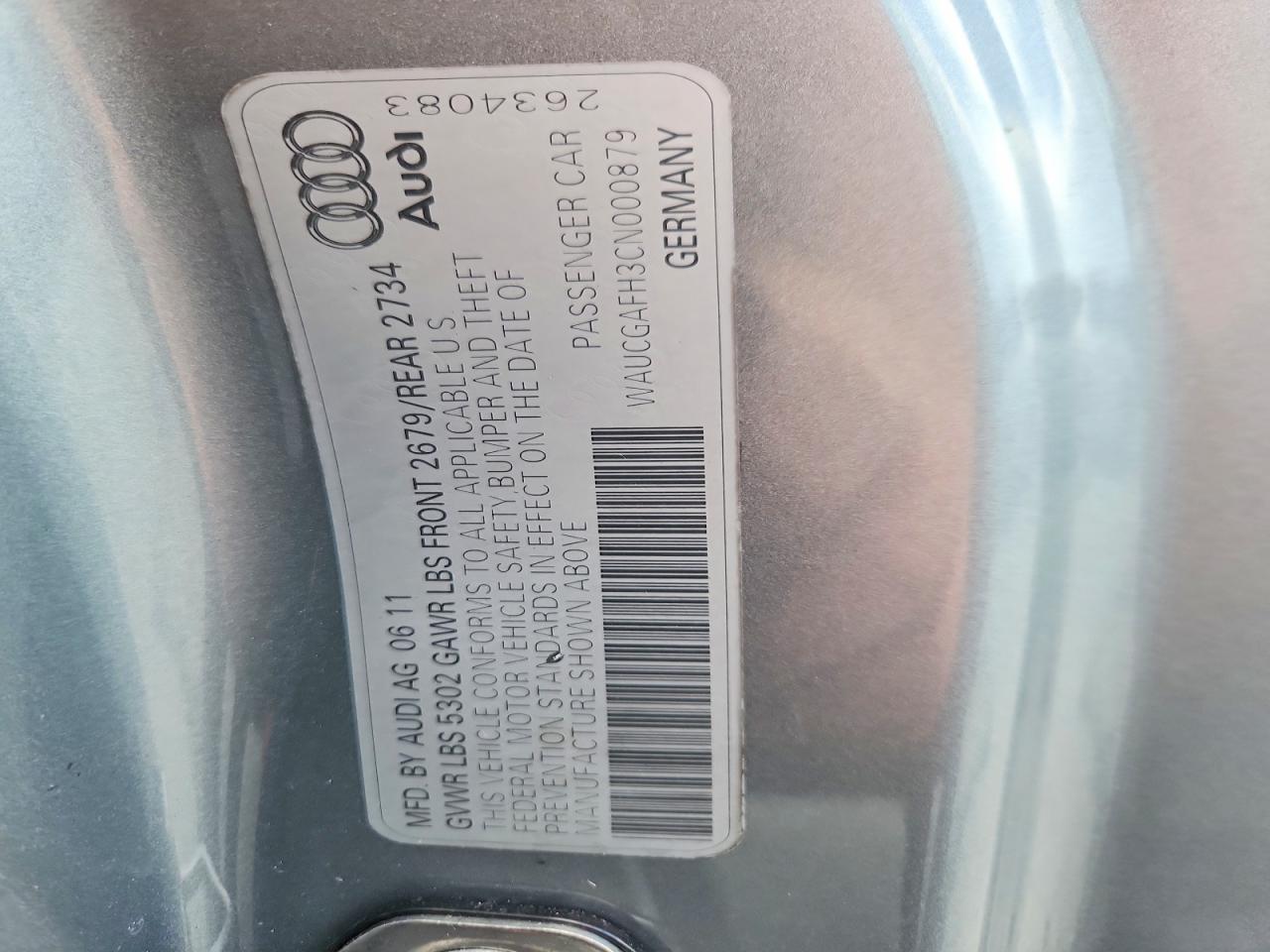 2012 Audi S5 Premium Plus Серый vin: WAUCGAFH3CN000879