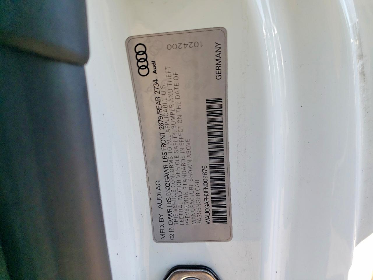 2015 Audi S5 Premium Plus White vin: WAUCGAFH3FN009876