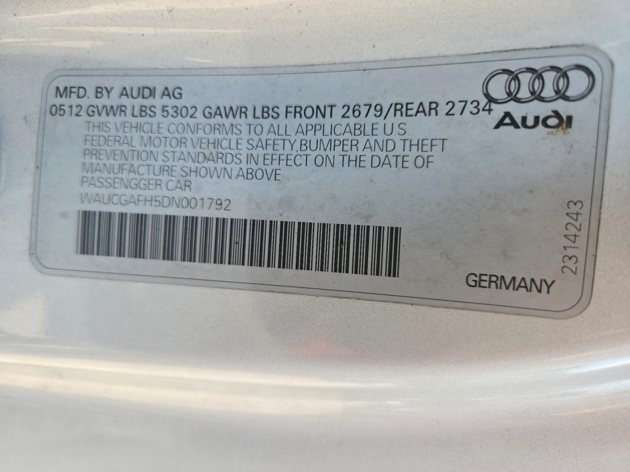 2013 Audi S5 Premium Plus Silver vin: WAUCGAFH5DN001792