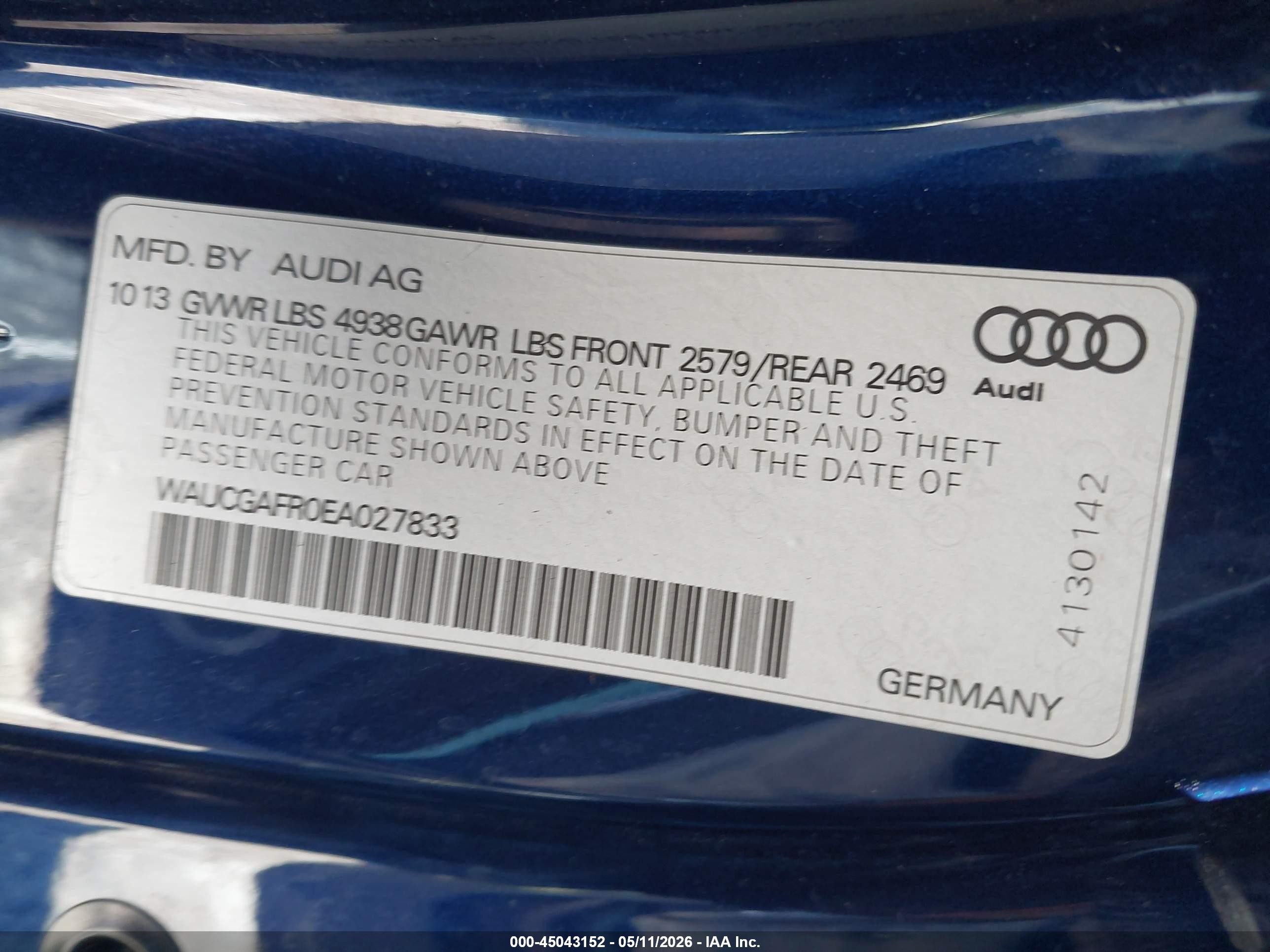 2014 Audi S5 3.0t Premium Plus Синий vin: WAUCGAFR0EA027833