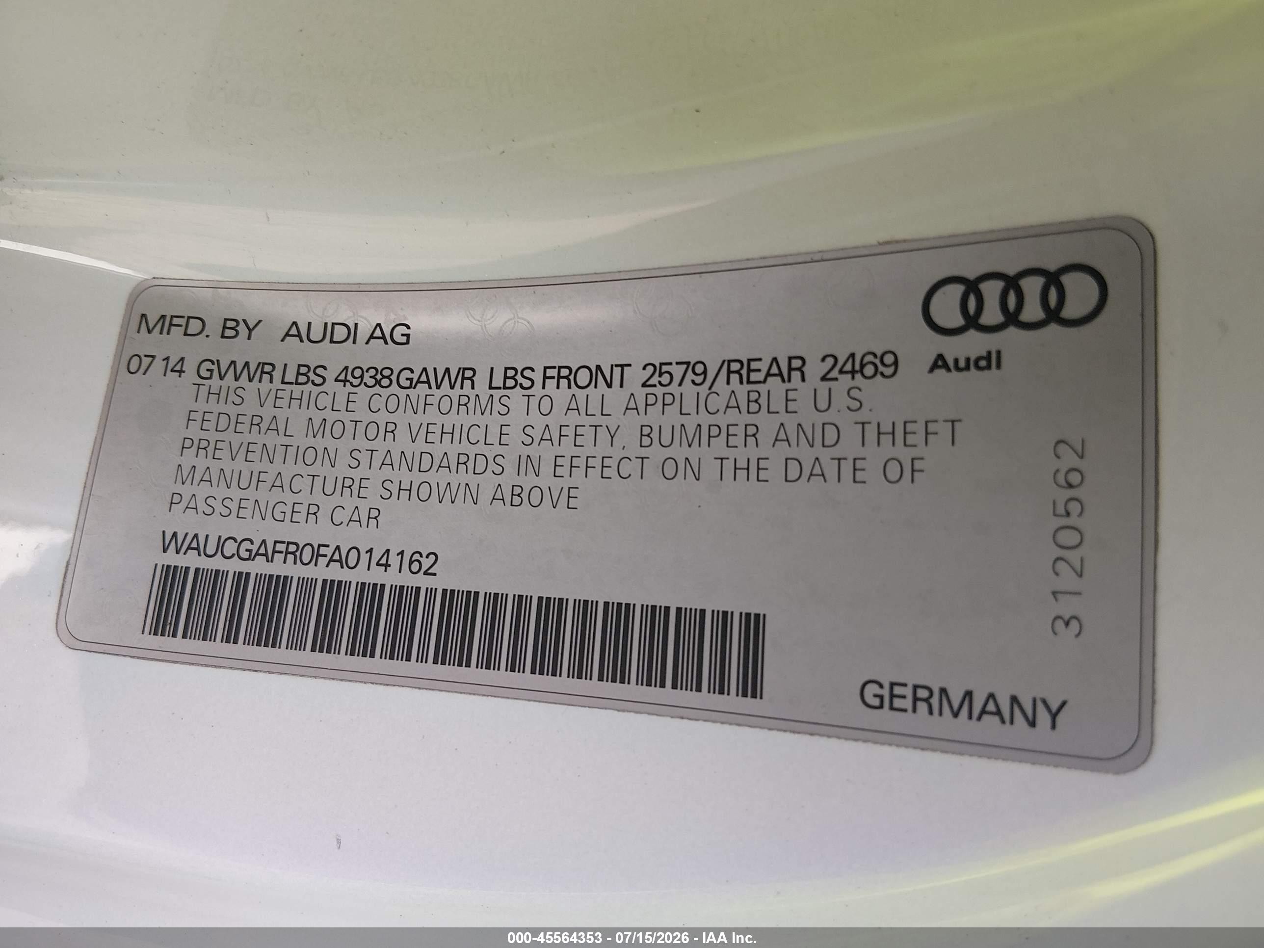 2015 Audi S5 3.0t Premium Plus White vin: WAUCGAFR0FA014162