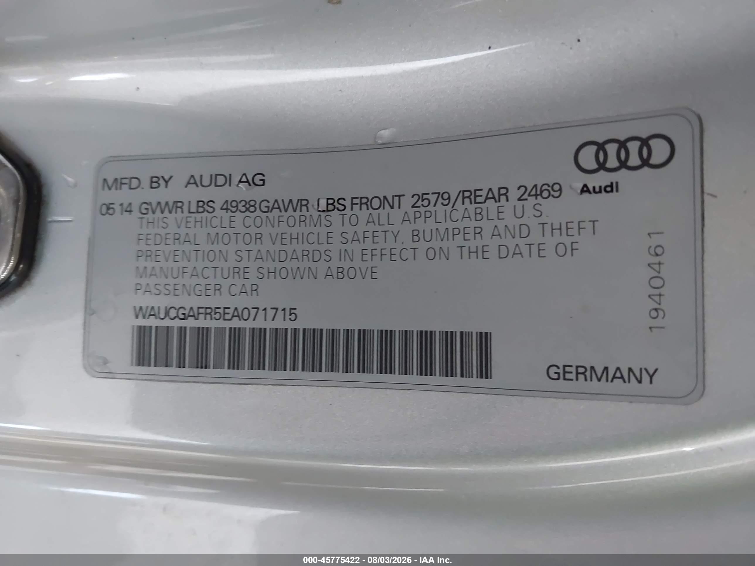 2014 Audi S5 3.0t Premium Plus Silver vin: WAUCGAFR5EA071715