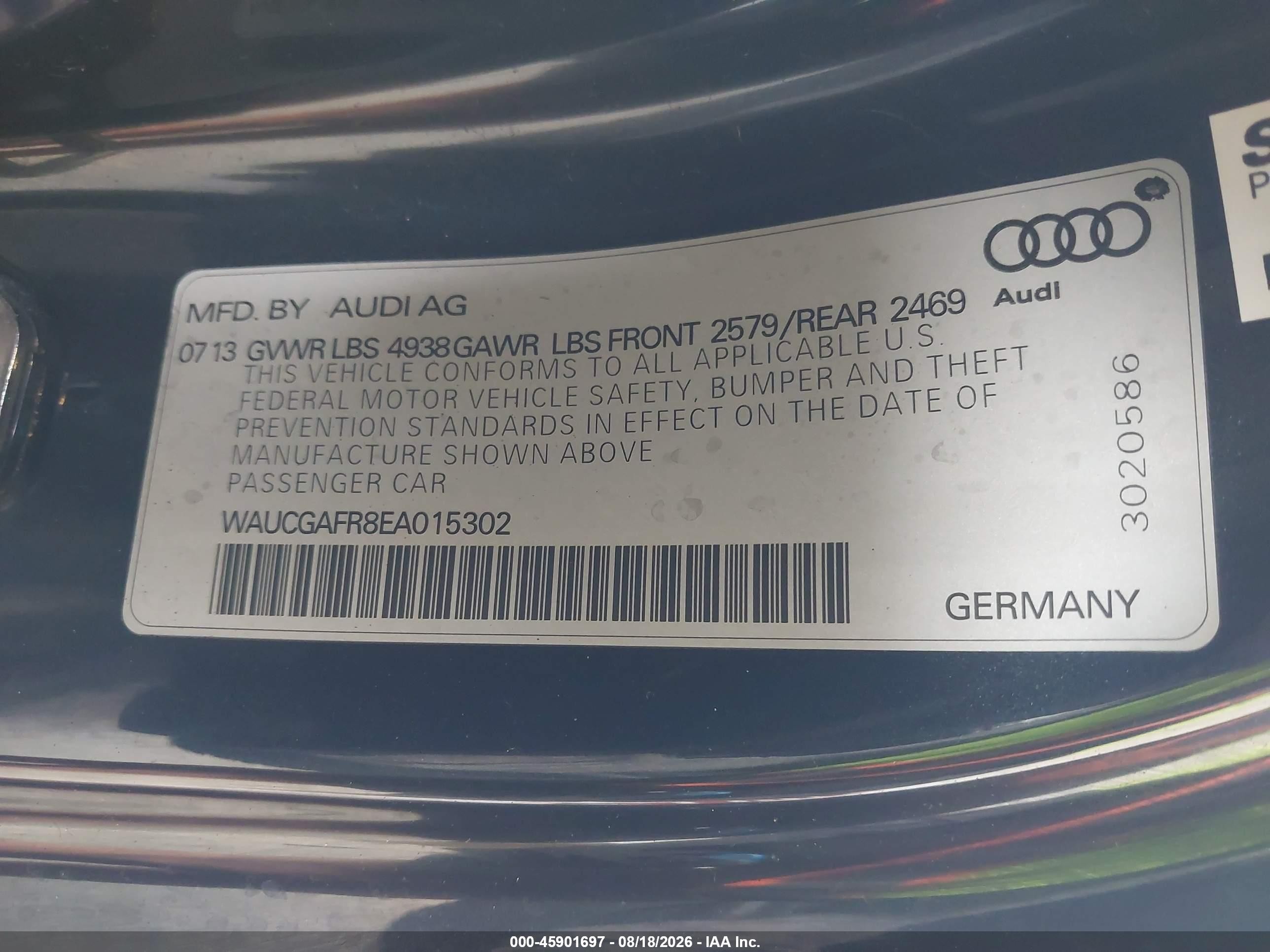 2014 Audi S5 3.0t Premium Plus Dark Blue vin: WAUCGAFR8EA015302