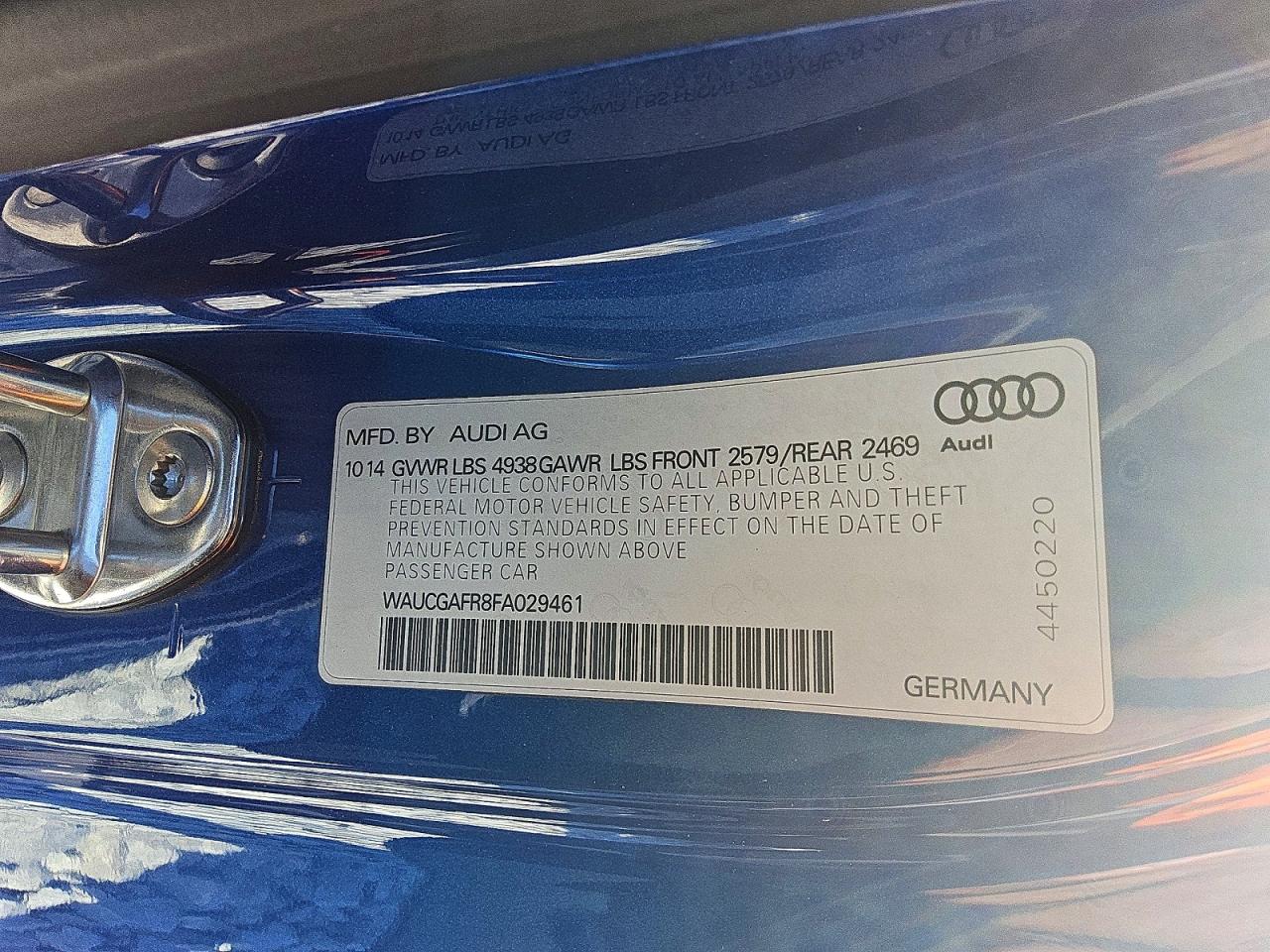2015 Audi S5 Premium Plus Blue vin: WAUCGAFR8FA029461