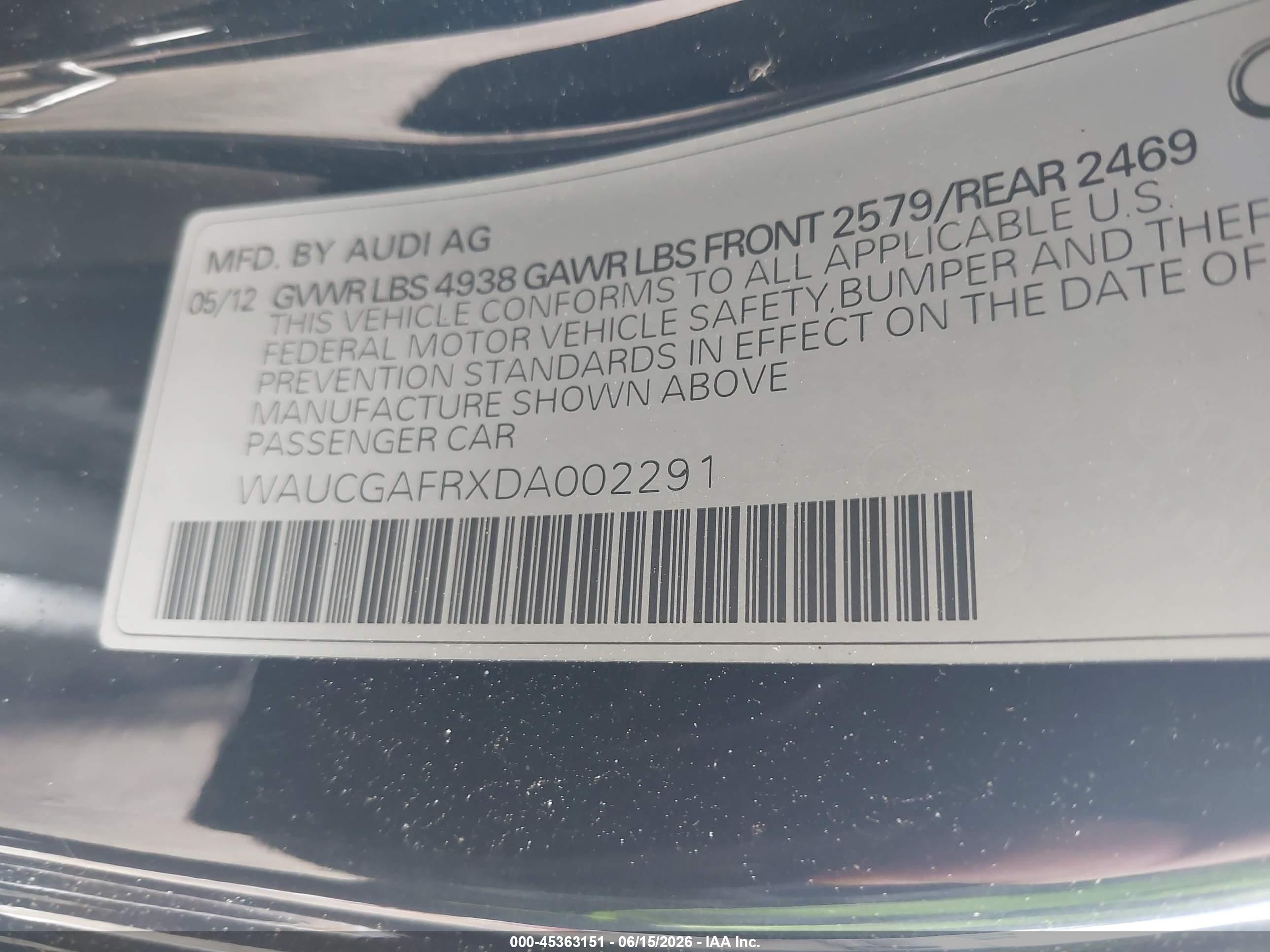 2013 Audi S5 3.0t Premium Plus Dark Blue vin: WAUCGAFRXDA002291