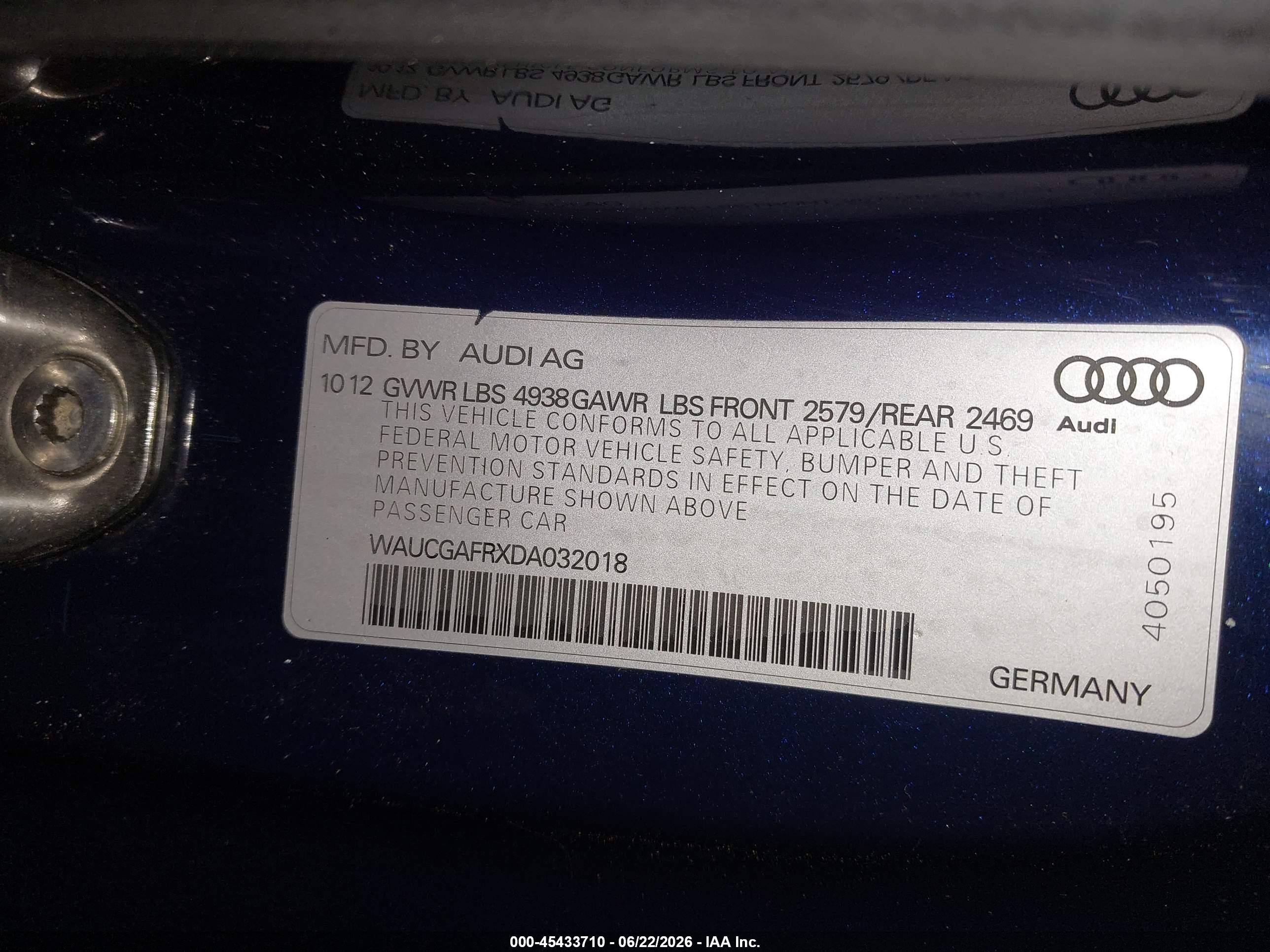 2013 Audi S5 3.0t Premium Plus Blue vin: WAUCGAFRXDA032018