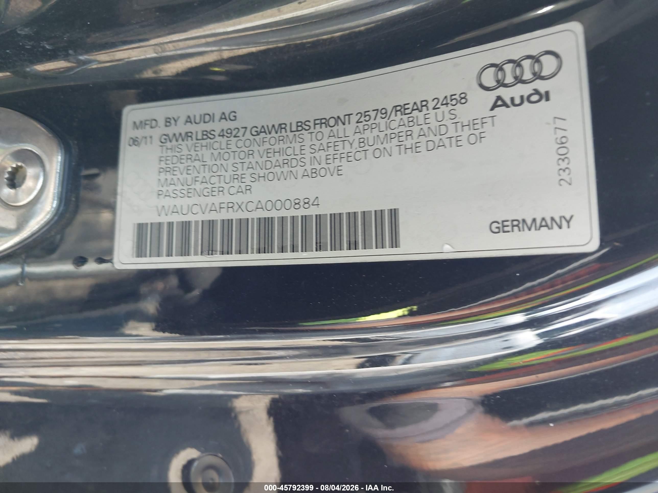 2012 Audi S5 Premium Plus Black vin: WAUCVAFRXCA000884