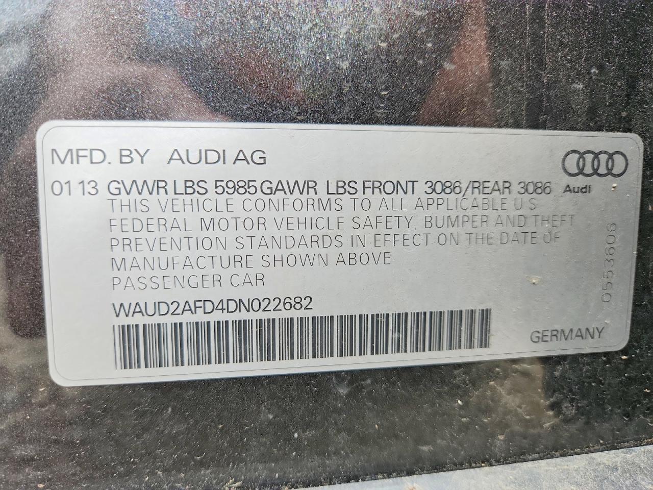 2013 Audi S8 Quattro Charcoal vin: WAUD2AFD4DN022682