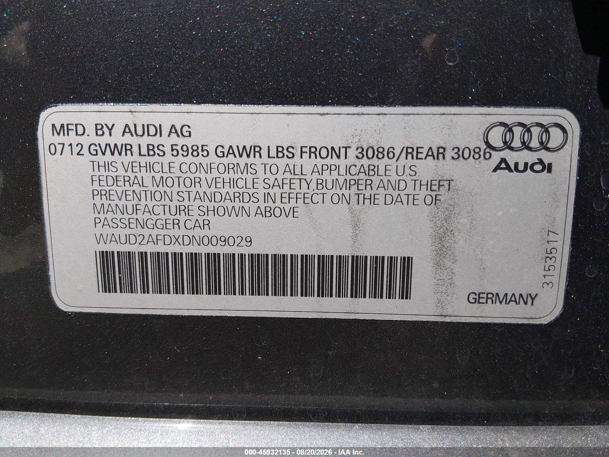 2013 Audi S8 4.0t Black vin: WAUD2AFDXDN009029