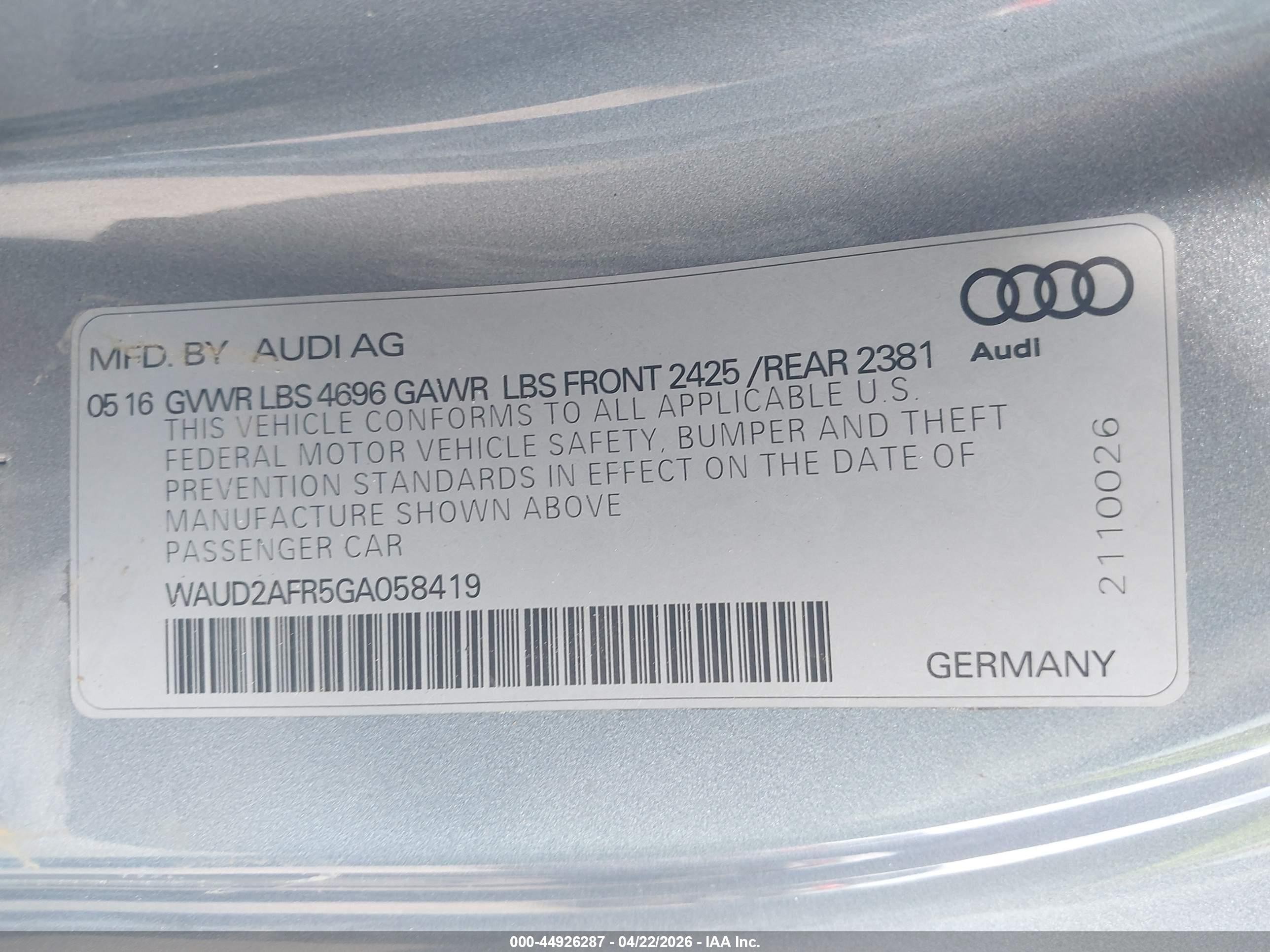 2016 Audi A5 2.0t Premium Silver vin: WAUD2AFR5GA058419