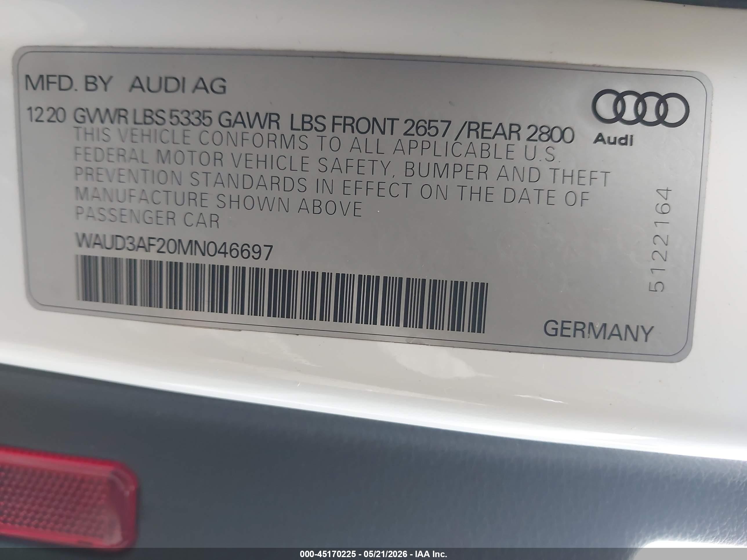 2021 Audi A6 Sport Premium 45 Tfsi Quattro S Tronic Белый vin: WAUD3AF20MN046697