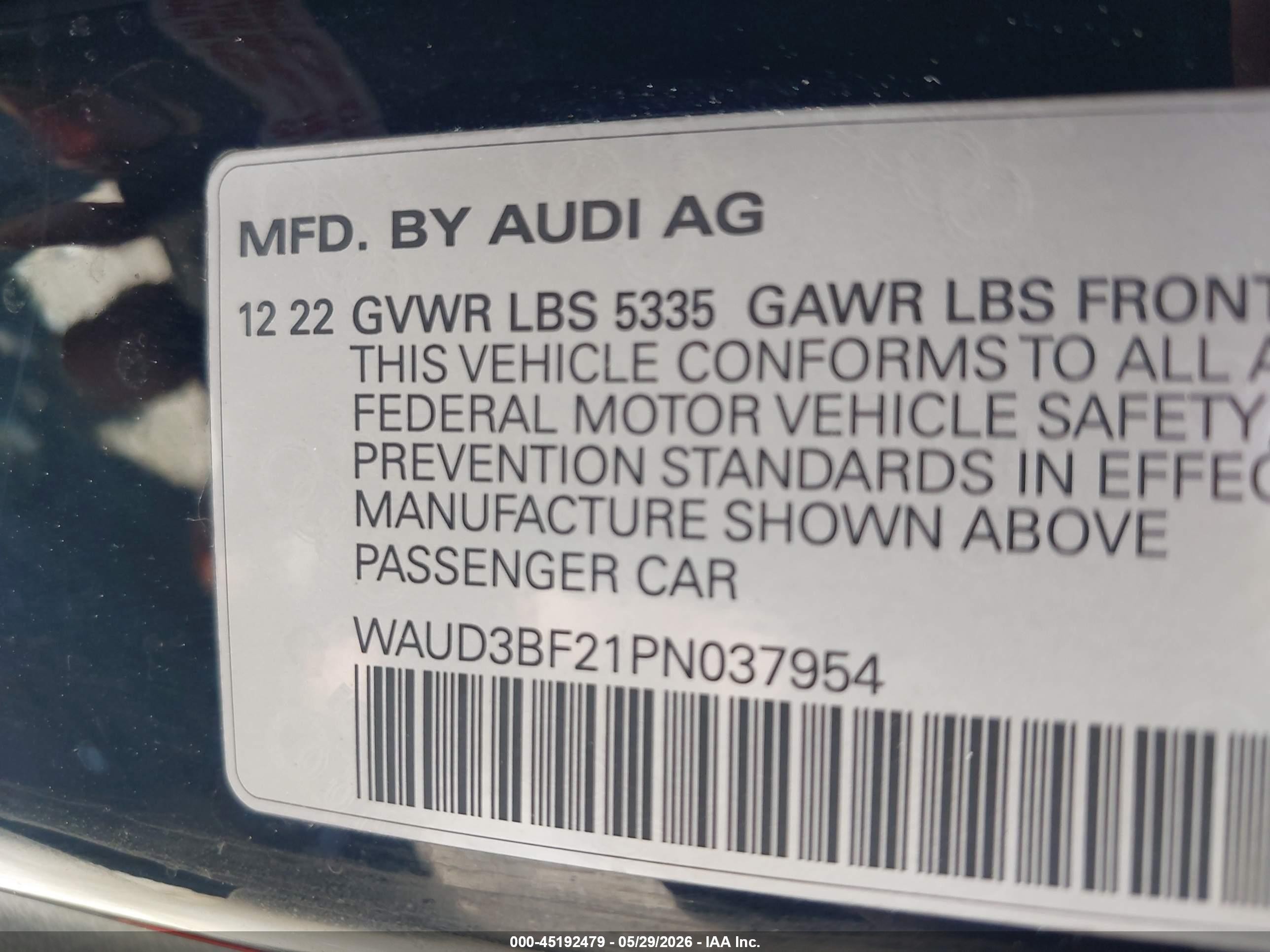2023 Audi A6 Premium 45 Tfsi Quattro S Tronic Black vin: WAUD3BF21PN037954