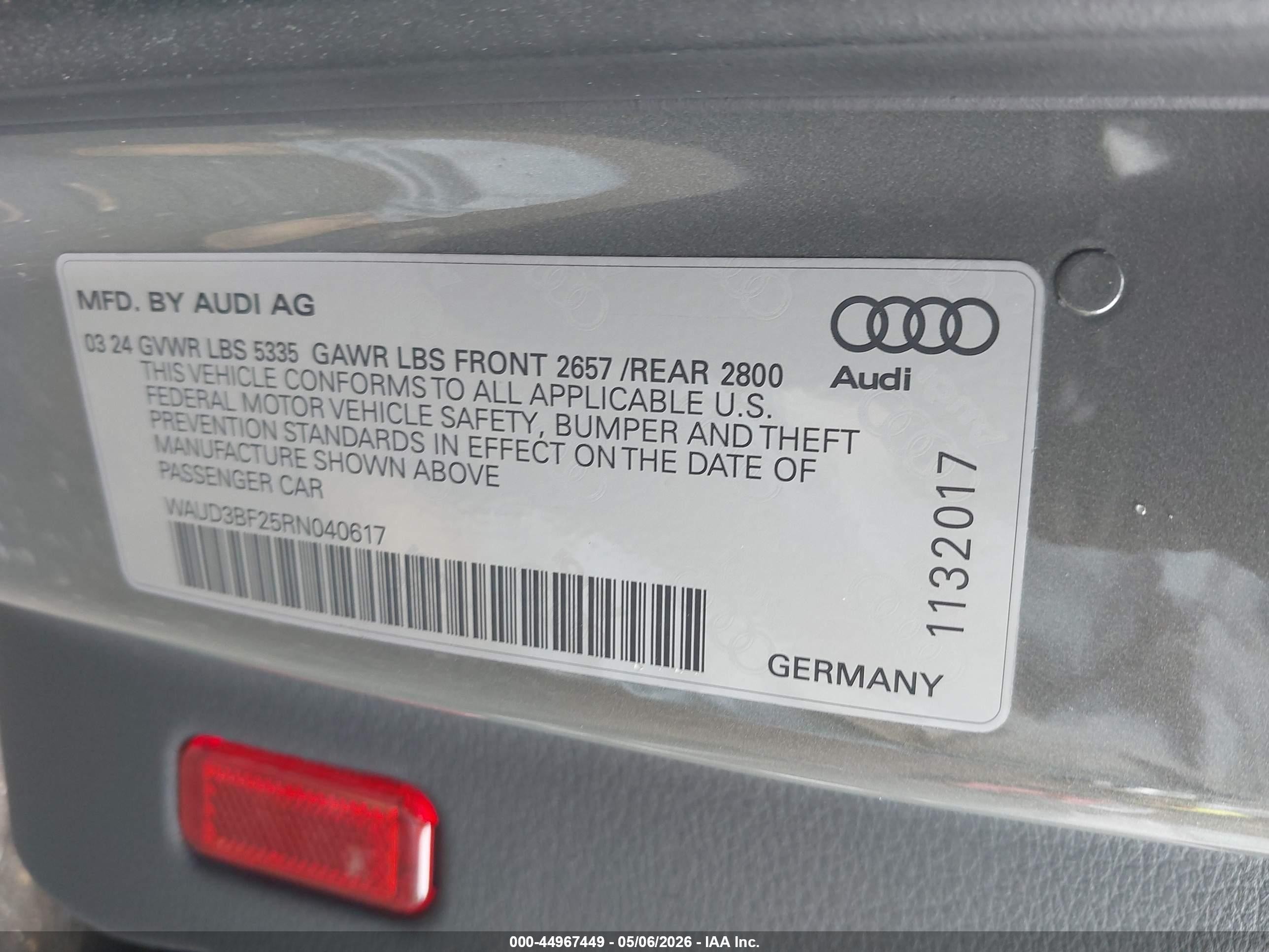 2024 Audi A6 Premium 45 Tfsi Quattro S Tronic Gray vin: WAUD3BF25RN040617