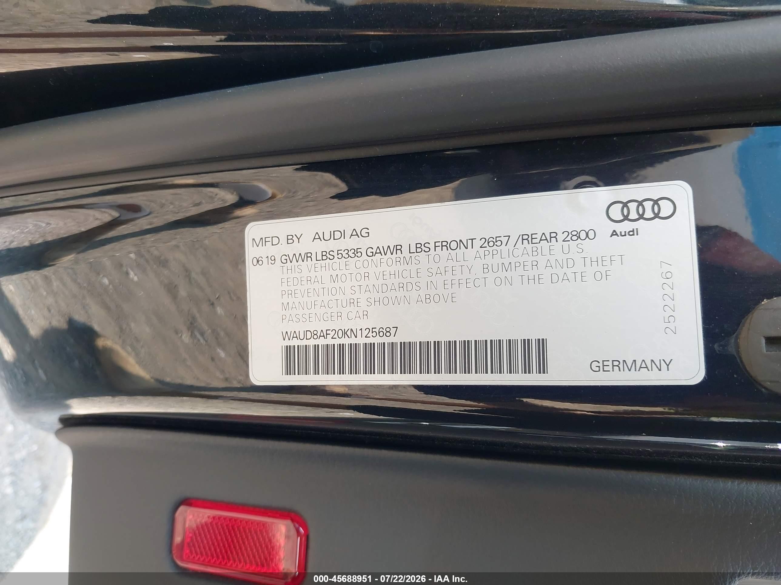 2019 Audi A6 45 Premium Black vin: WAUD8AF20KN125687