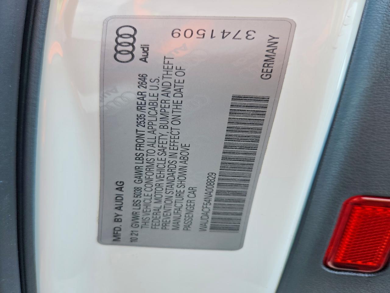 2022 Audi A5 Premium 45 Белый vin: WAUDACF54NA008829