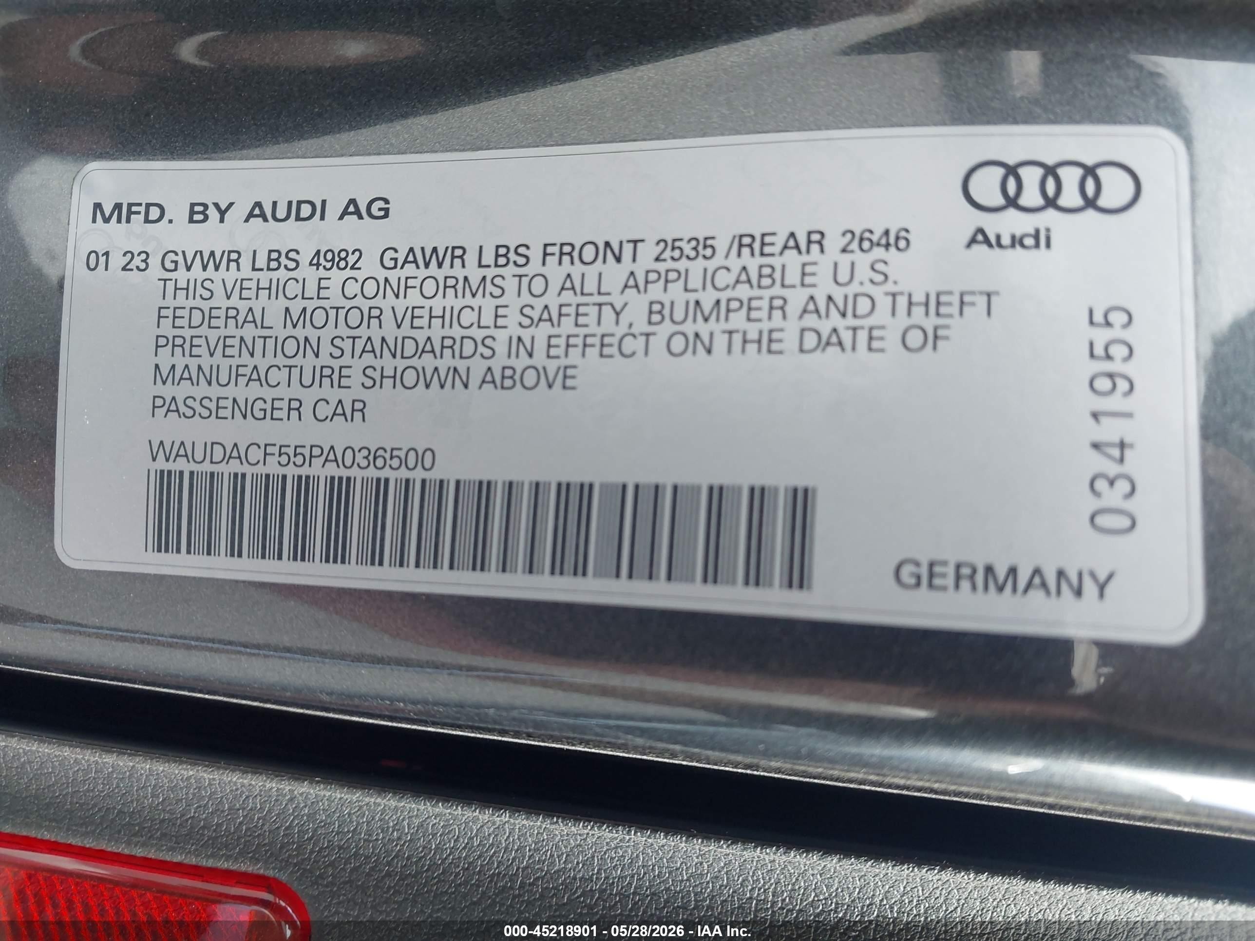 2023 Audi A5 Sportback Premium 45 Tfsi S Line Quattro S Tronic Gray vin: WAUDACF55PA036500
