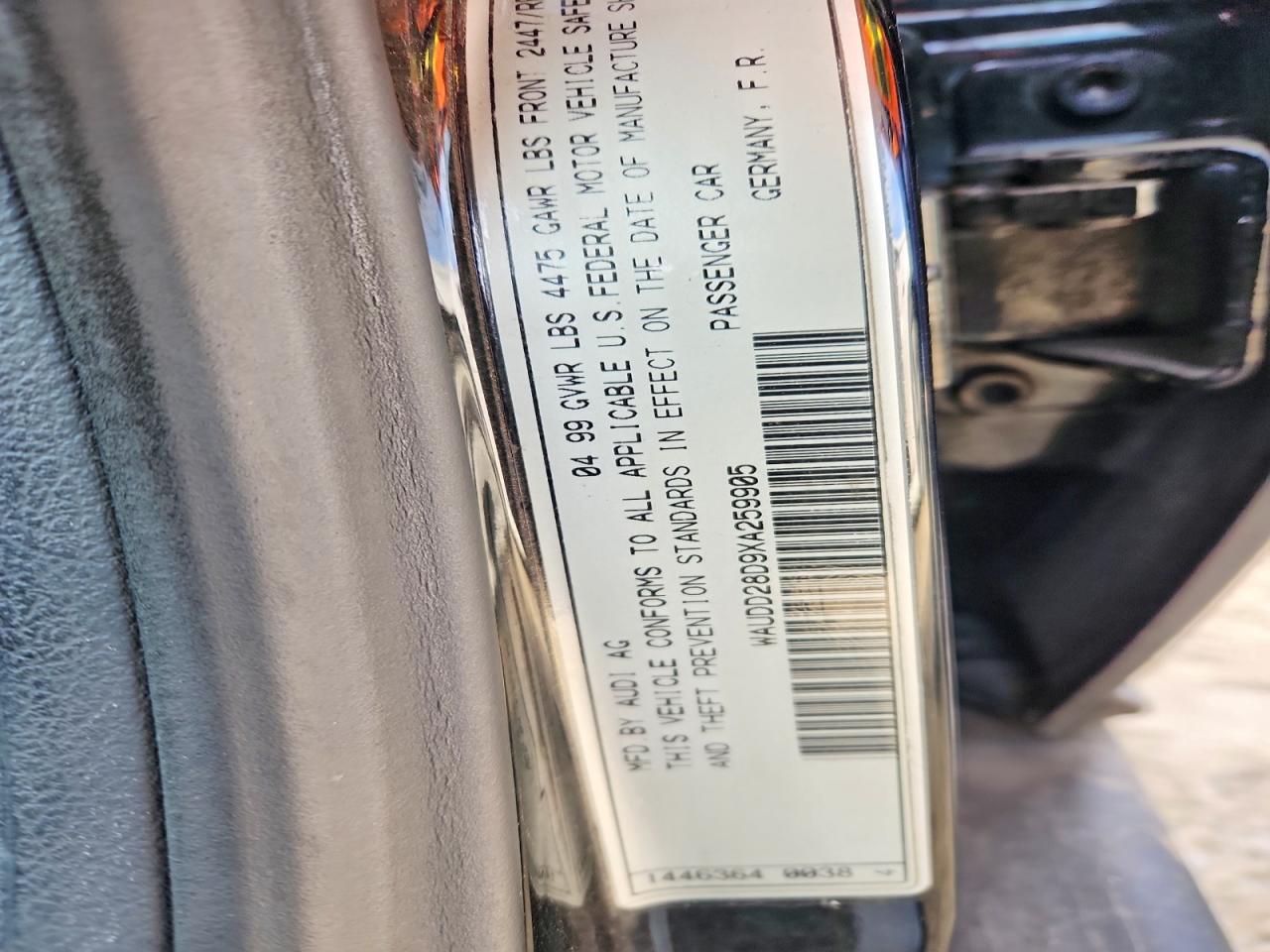 1999 Audi A4 2.8 Black vin: WAUDD28D9XA259905