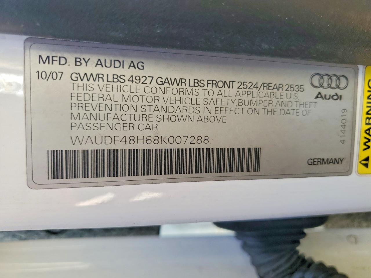 2008 Audi A4 2.0t Cabriolet Quattro White vin: WAUDF48H68K007288