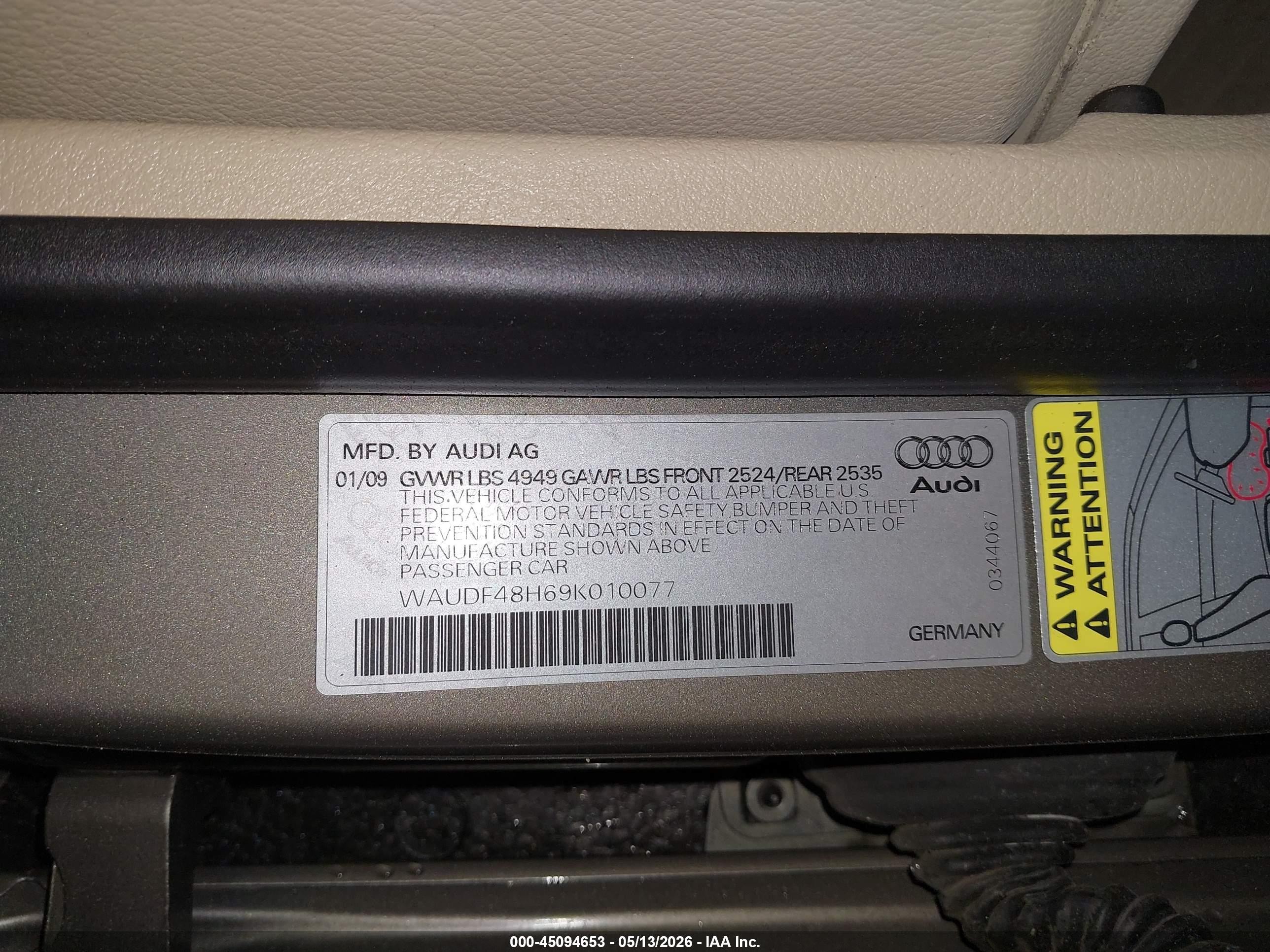 2009 Audi A4 2.0t Special Edition Gray vin: WAUDF48H69K010077
