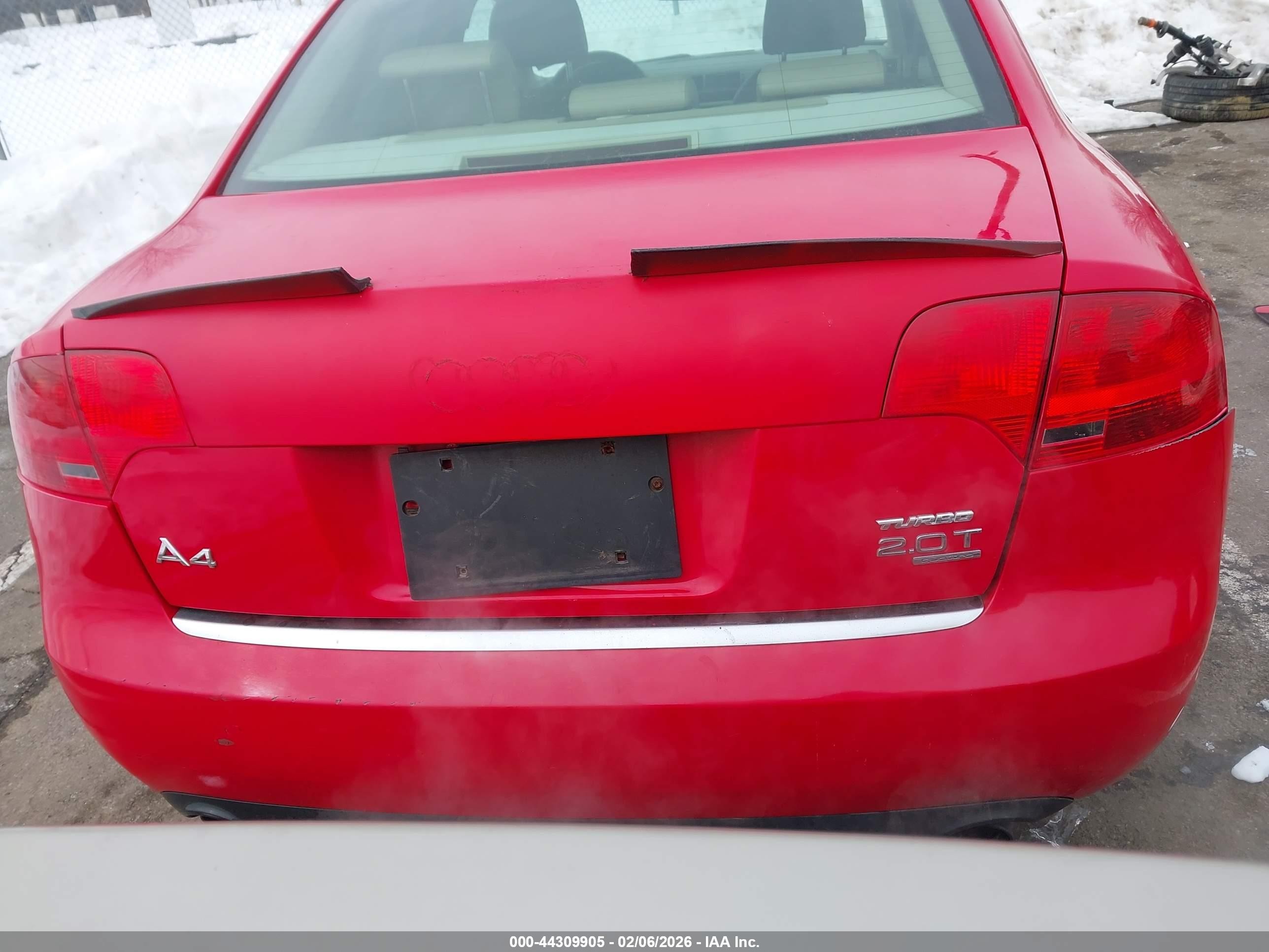 2007 Audi A4 2.0t Red vin: WAUDF78E07A053761
