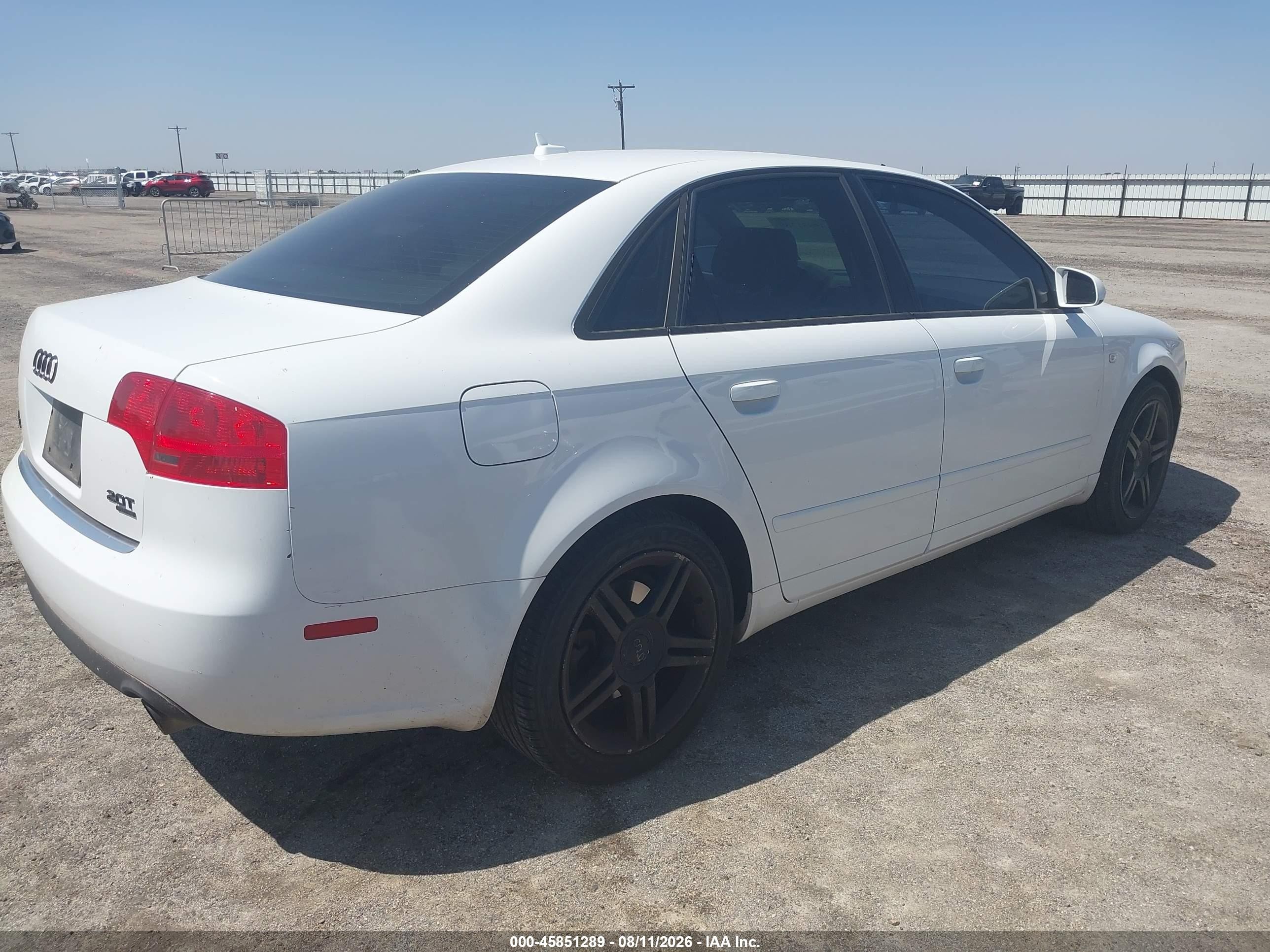 2007 Audi A4 2.0t White vin: WAUDF78E17A103907