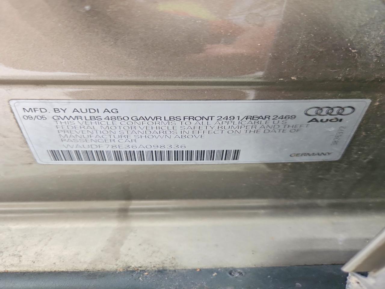2006 Audi A4 2.0t Quattro Beige vin: WAUDF78E36A098336