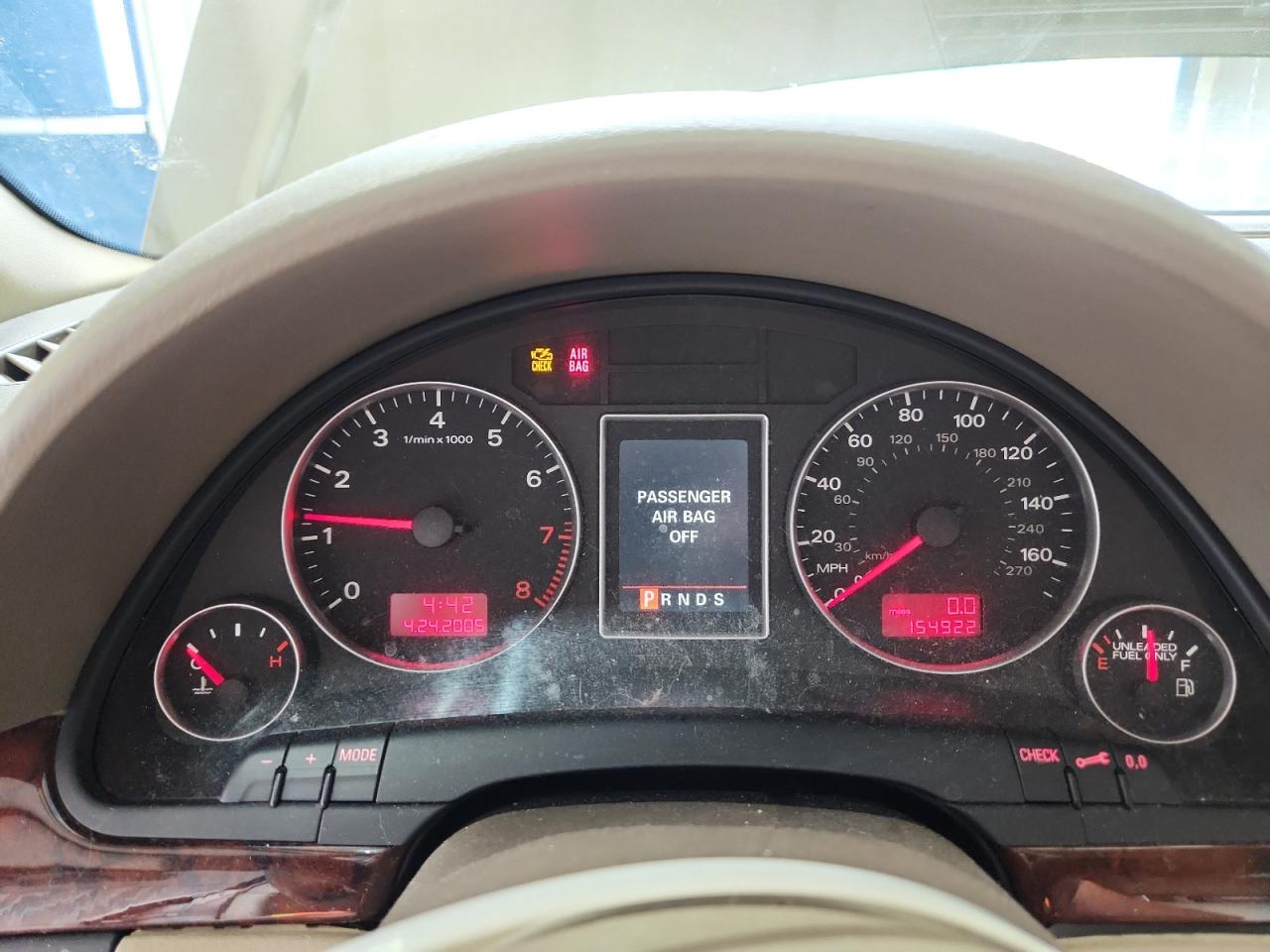 2006 Audi A4 2.0t Quattro Beige vin: WAUDF78E36A098336 Damage: Warning Light - Maintenance, On, Unacceptable