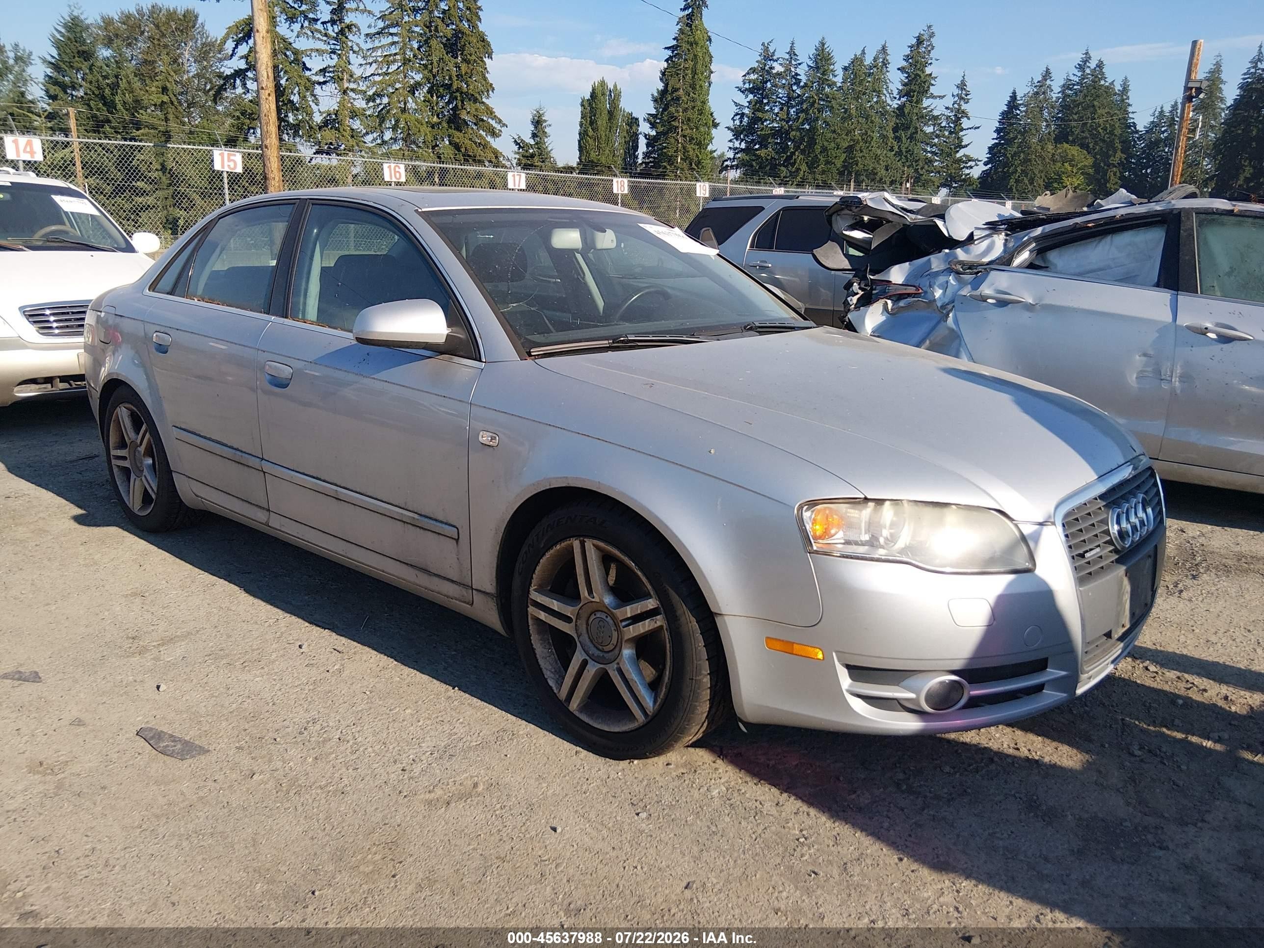 2007 Audi A4 2.0t Gray vin: WAUDF78E47A038776
