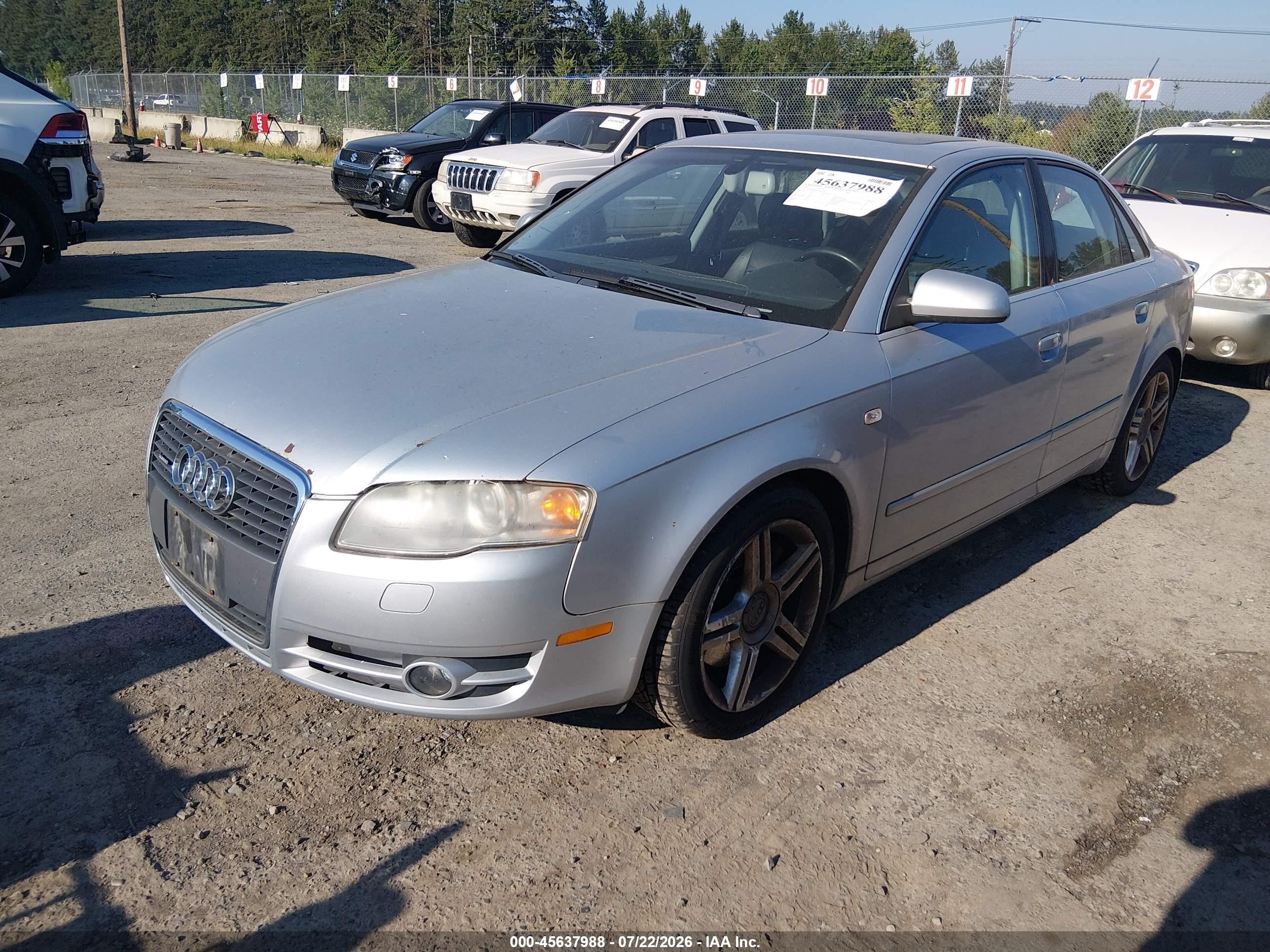 2007 Audi A4 2.0t Gray vin: WAUDF78E47A038776