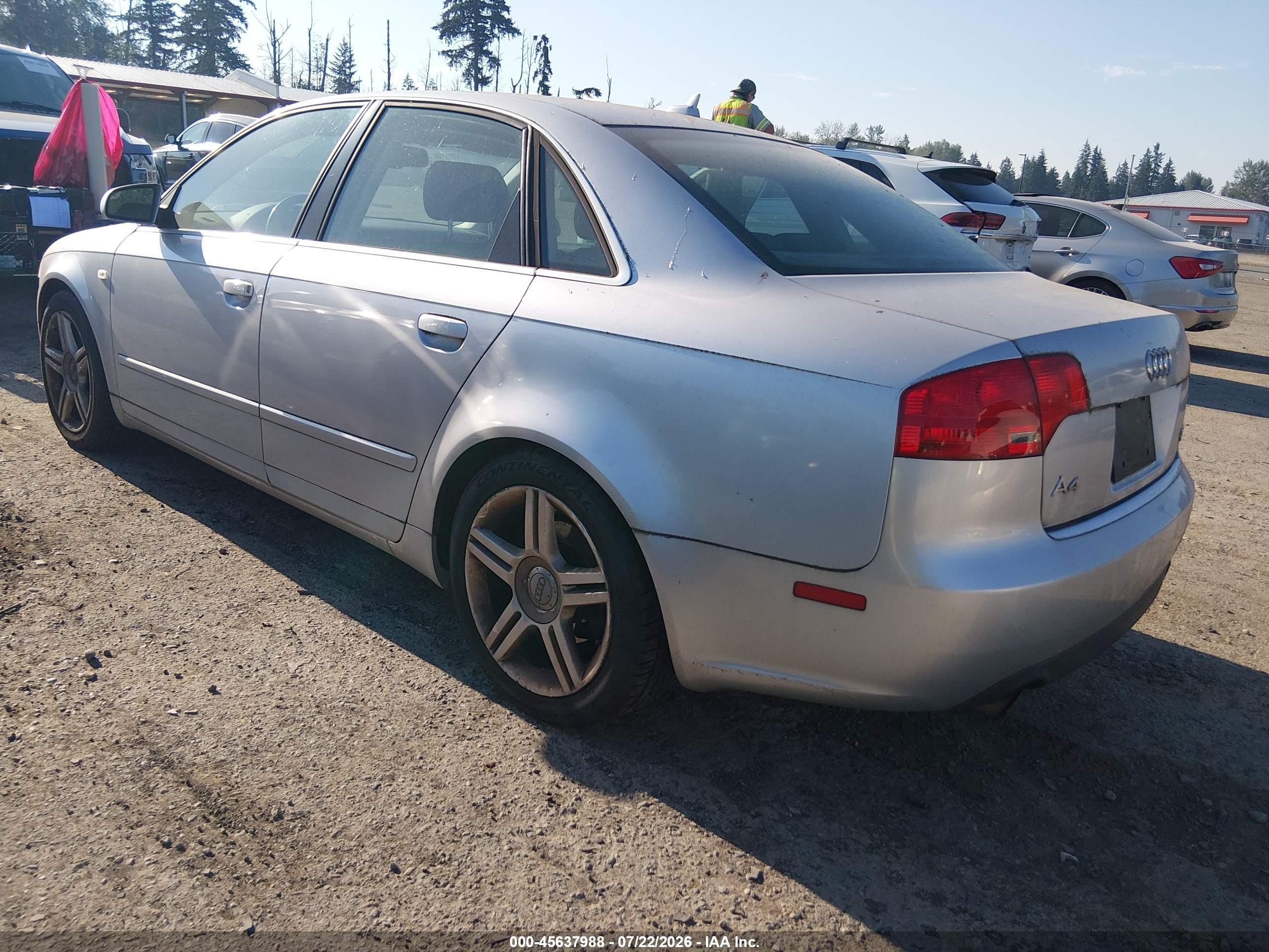 2007 Audi A4 2.0t Gray vin: WAUDF78E47A038776