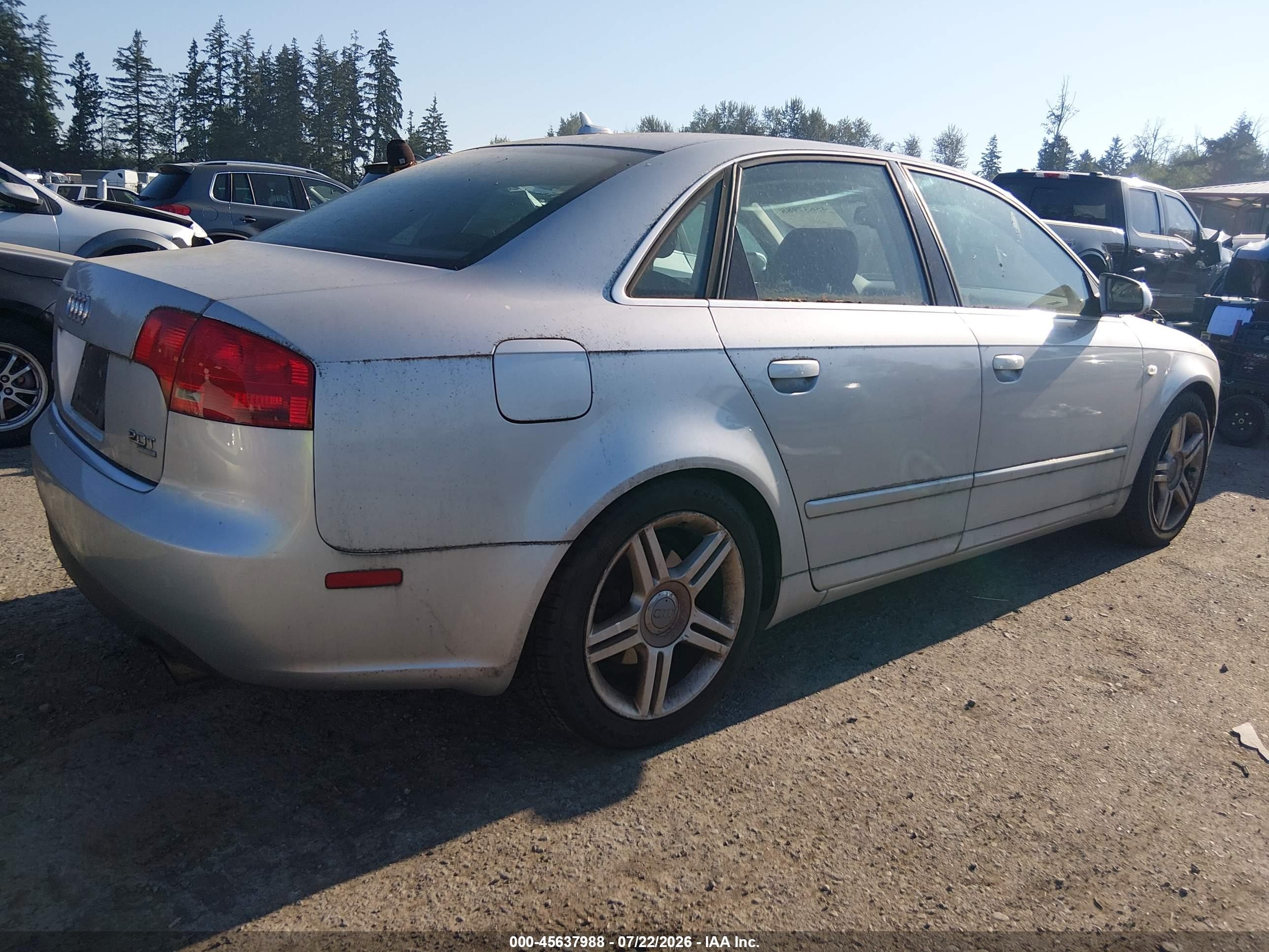 2007 Audi A4 2.0t Gray vin: WAUDF78E47A038776