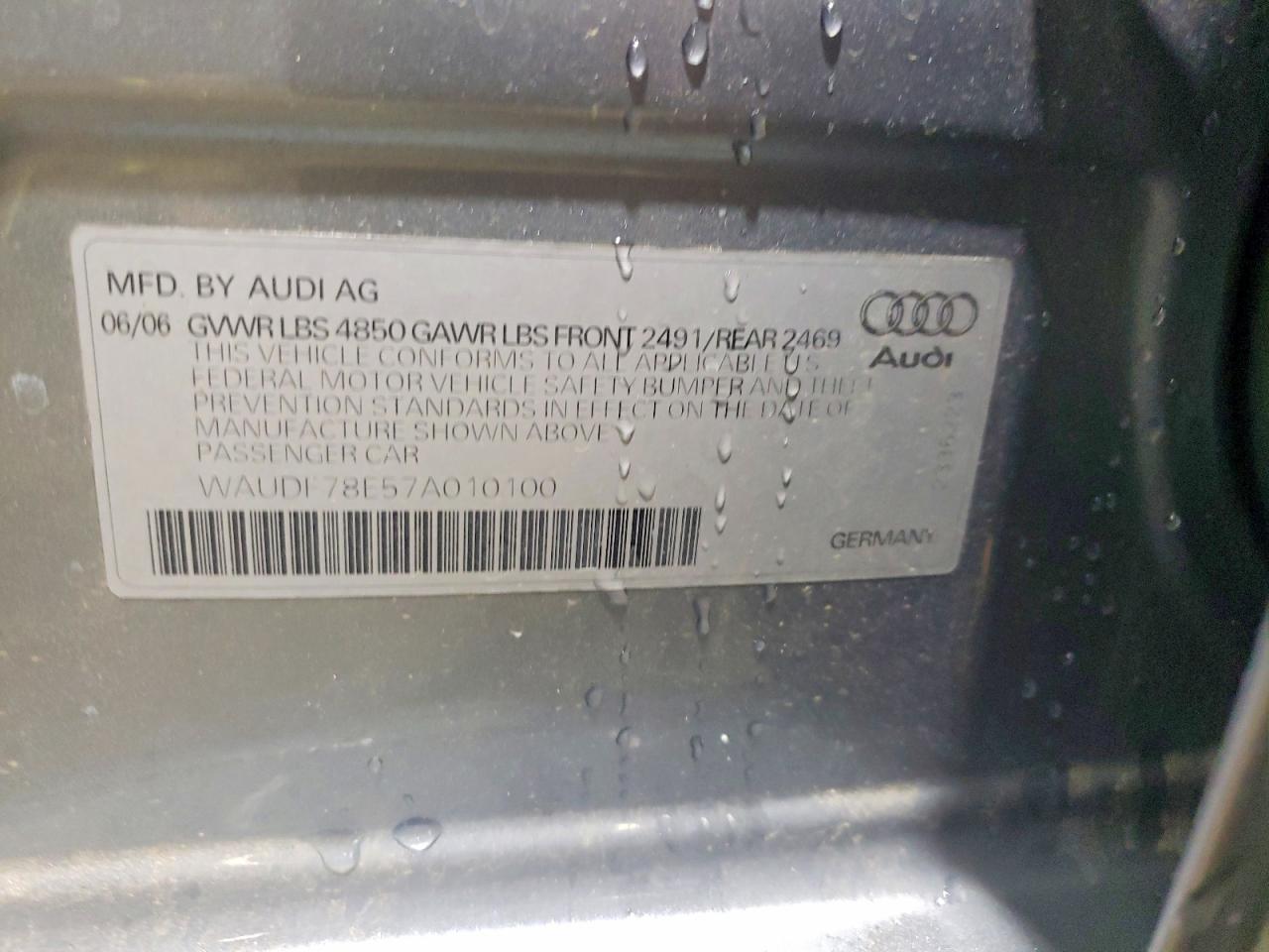 2007 Audi A4 2.0t Quattro Gray vin: WAUDF78E57A010100