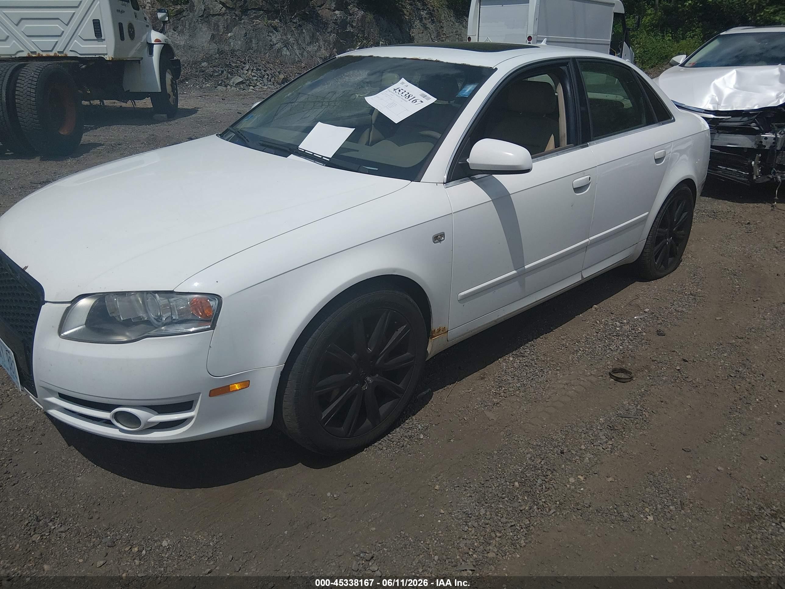 2007 Audi A4 2.0t White vin: WAUDF78E57A131788