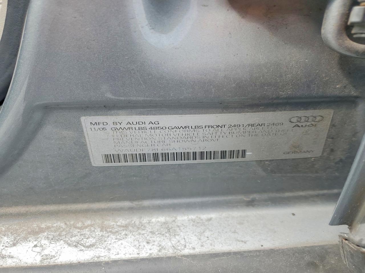 2006 Audi A4 2.0t Quattro Gray vin: WAUDF78E66A155712