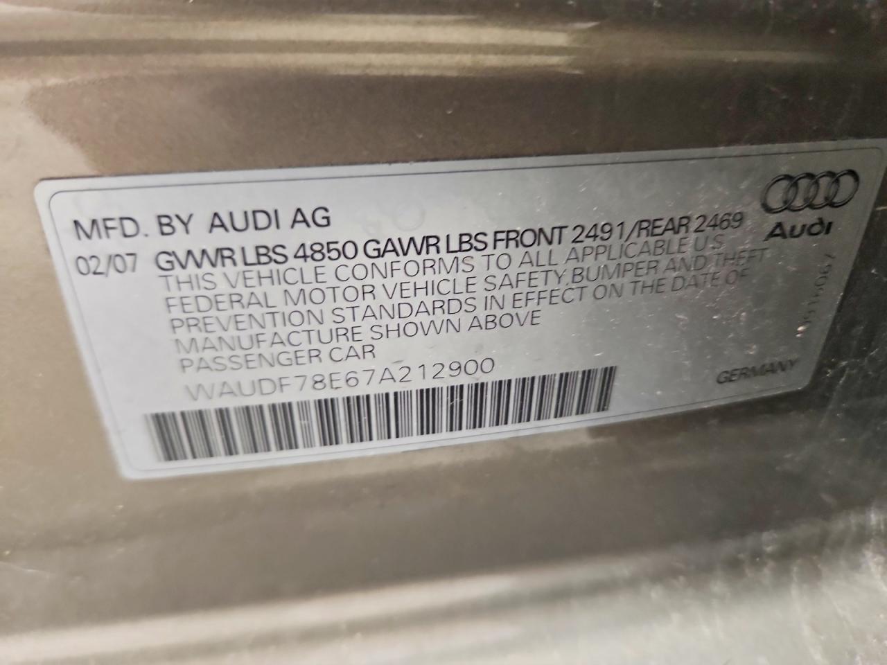 2007 Audi A4 2.0t Quattro Tan vin: WAUDF78E67A212900