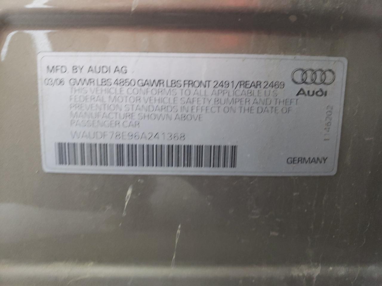 2006 Audi A4 2.0t Quattro Tan vin: WAUDF78E96A241368