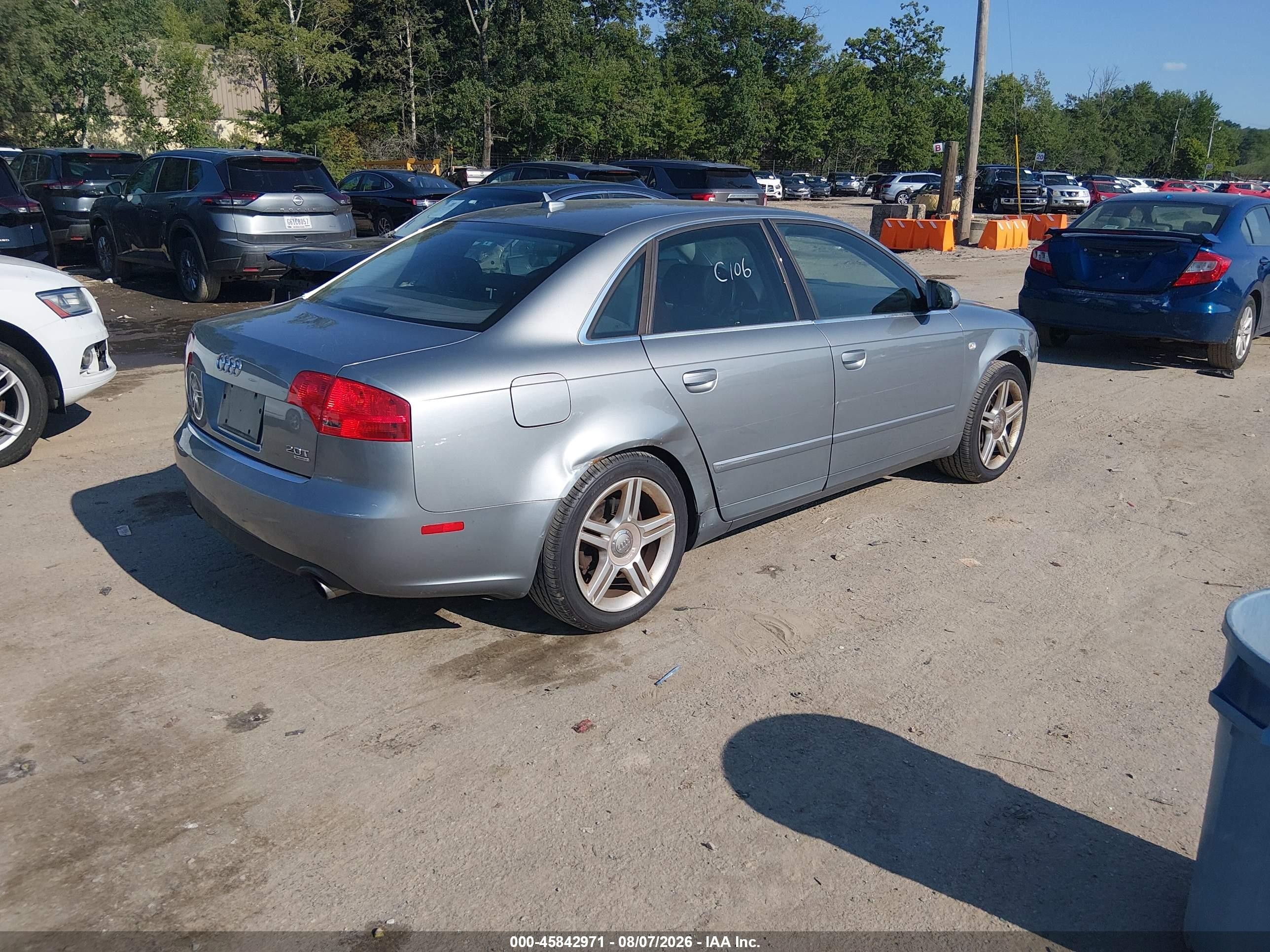 2007 Audi A4 2.0t Silver vin: WAUDF78E97A264392