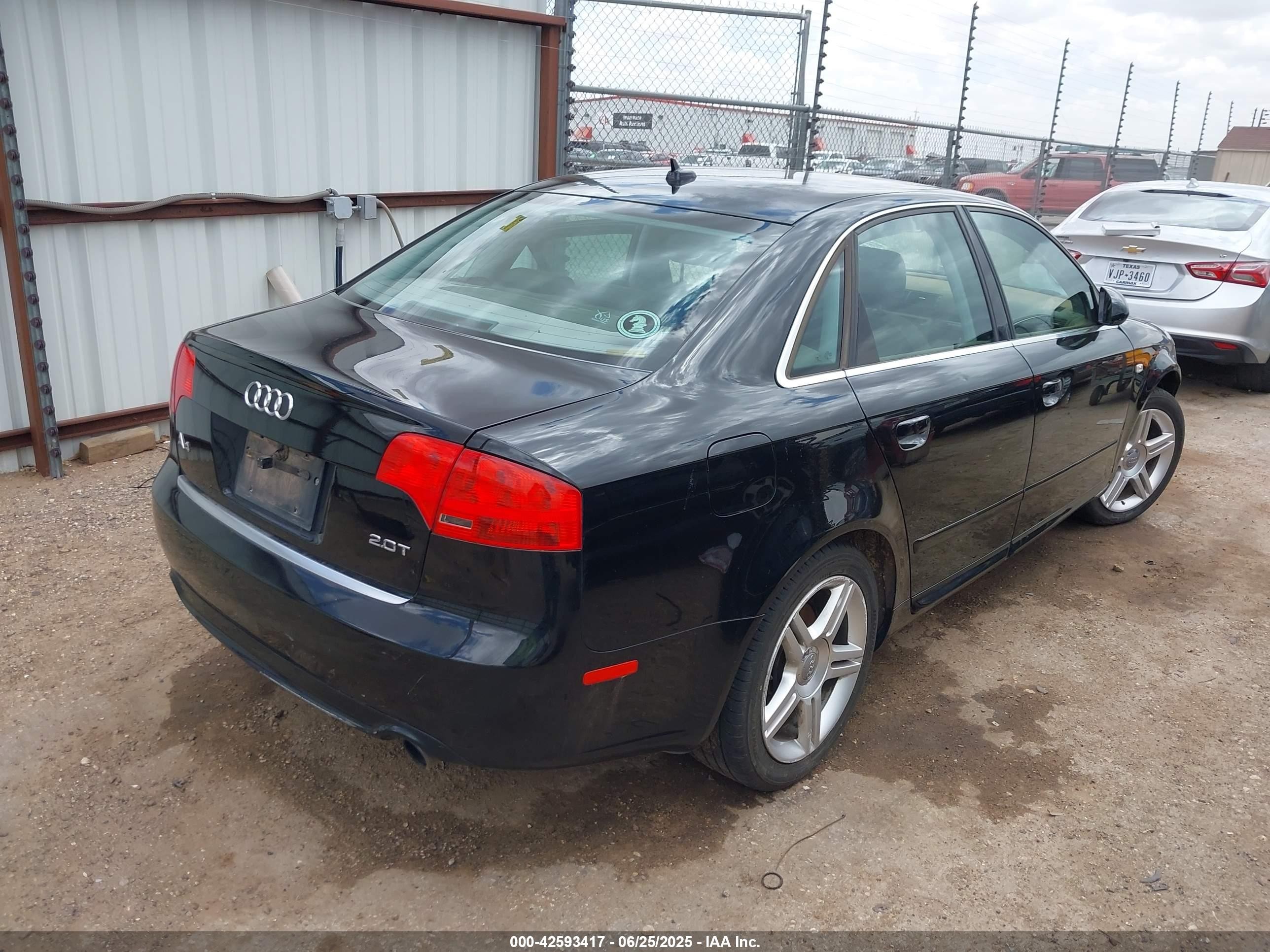 2008 Audi A4 2.0t Black vin: WAUDF78E98A126840