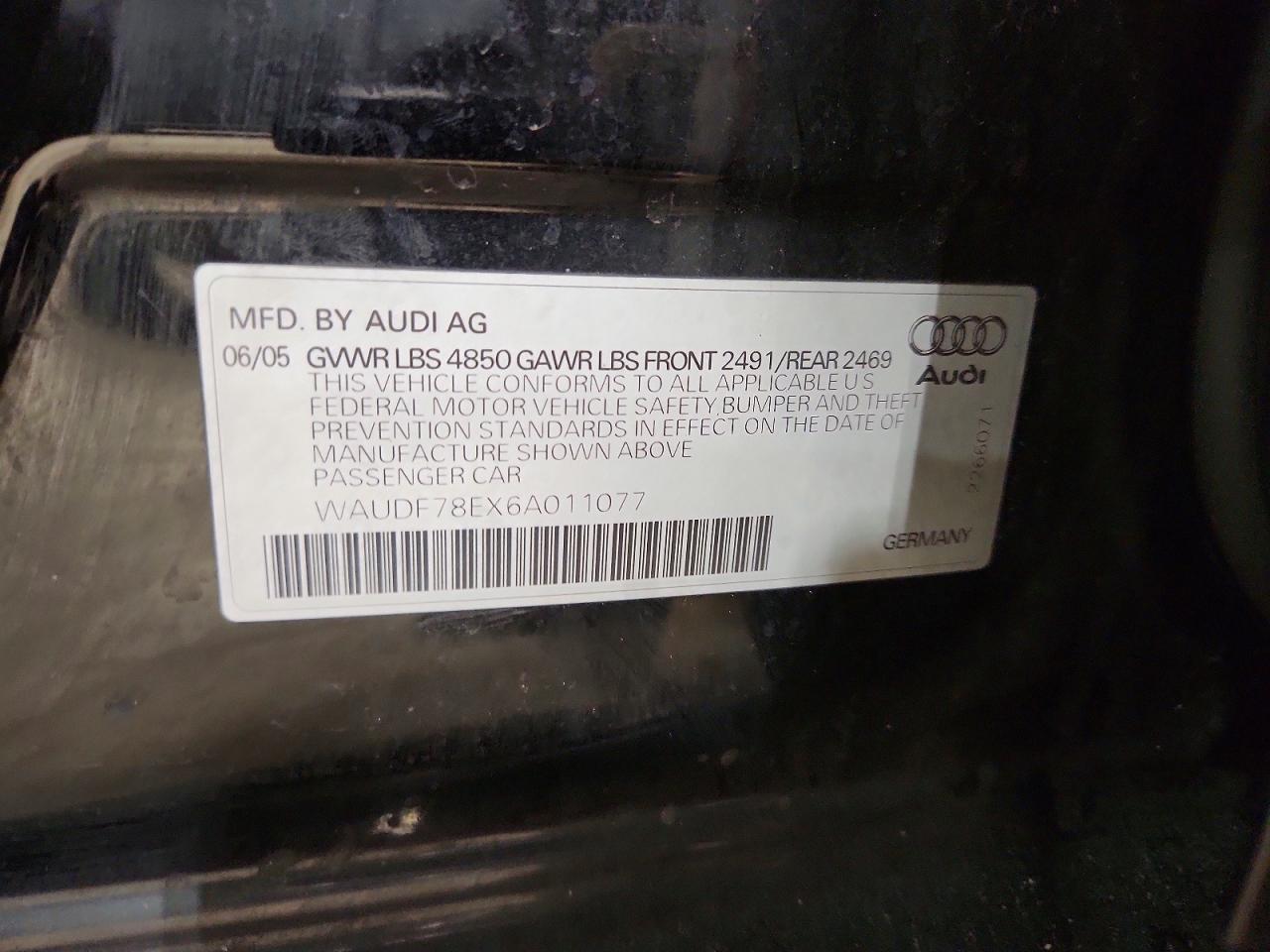 2006 Audi A4 Premium Plus Black vin: WAUDF78EX6A011077