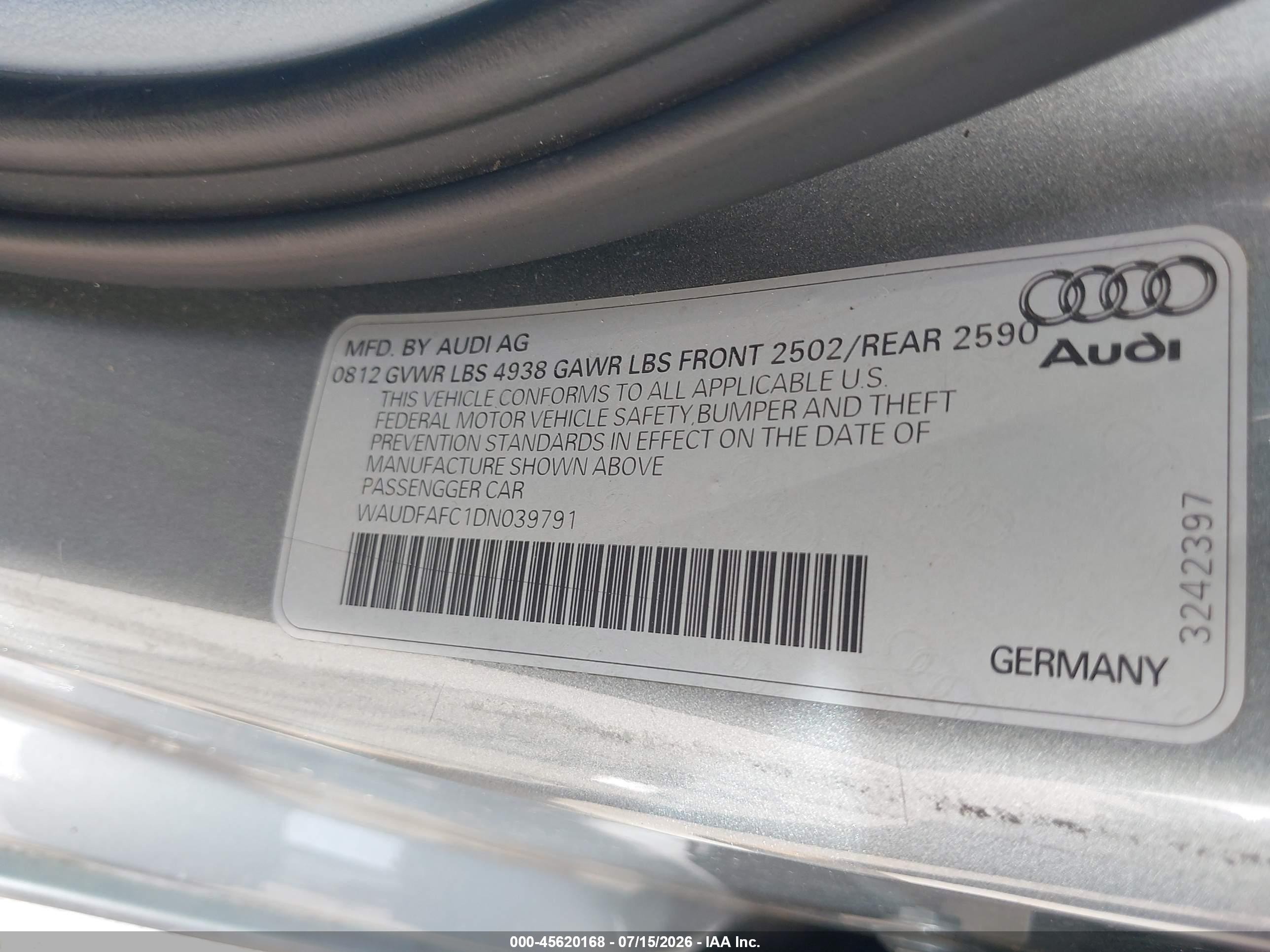 2013 Audi A6 2.0t Premium Silver vin: WAUDFAFC1DN039791