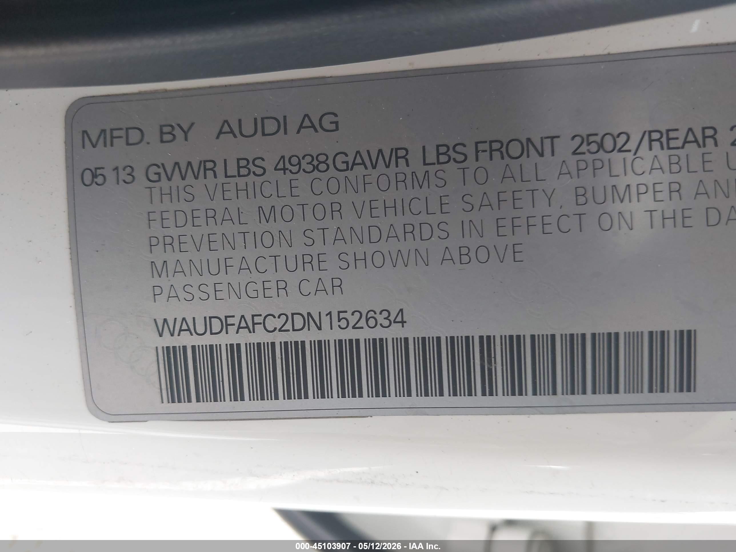 2013 Audi A6 2.0t Premium White vin: WAUDFAFC2DN152634
