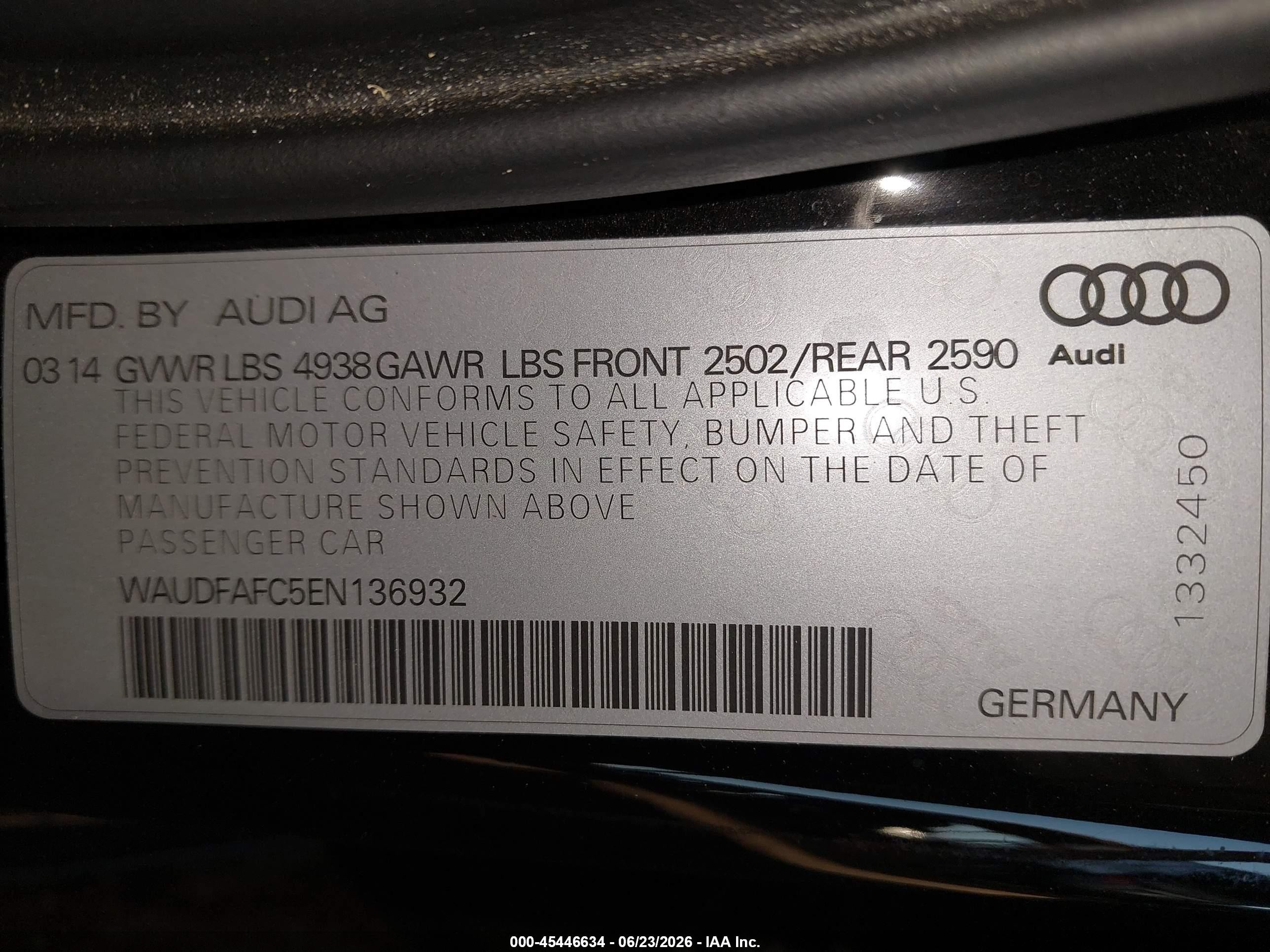 2014 Audi A6 2.0t Premium Black vin: WAUDFAFC5EN136932