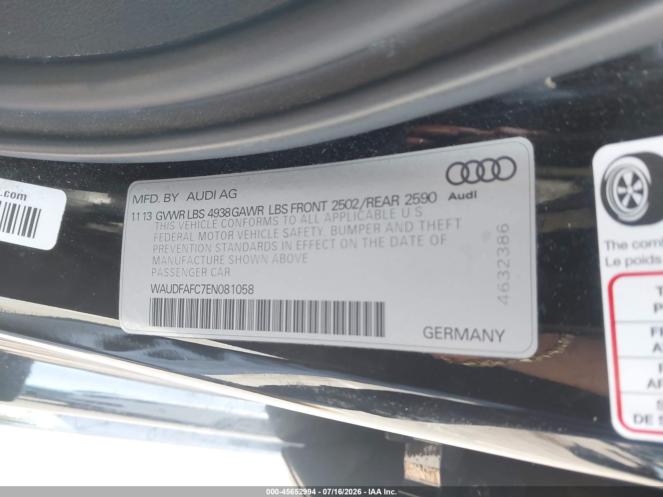 2014 Audi A6 2.0t Premium Черный vin: WAUDFAFC7EN081058
