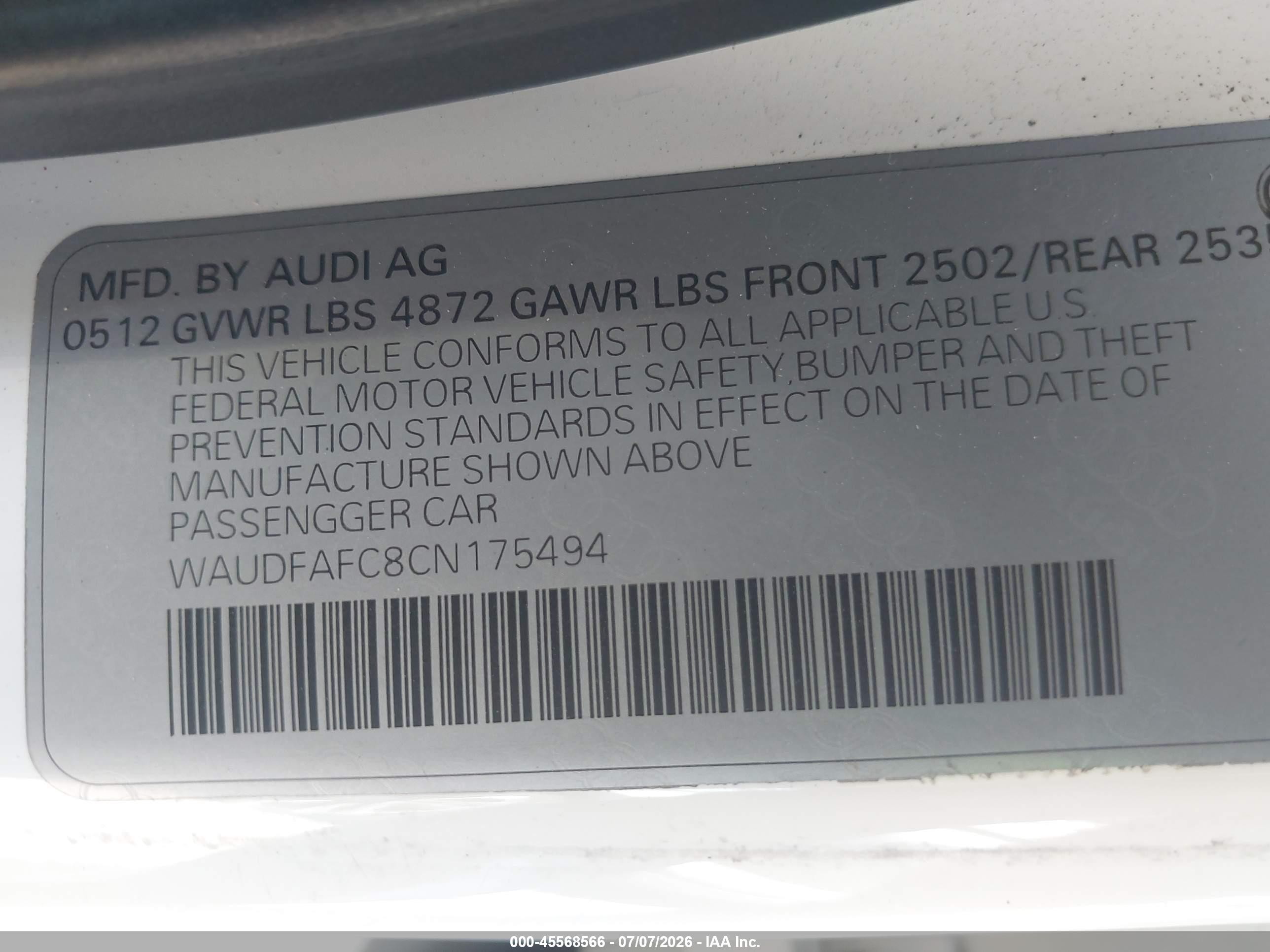 2012 Audi A6 2.0t Premium Plus White vin: WAUDFAFC8CN175494
