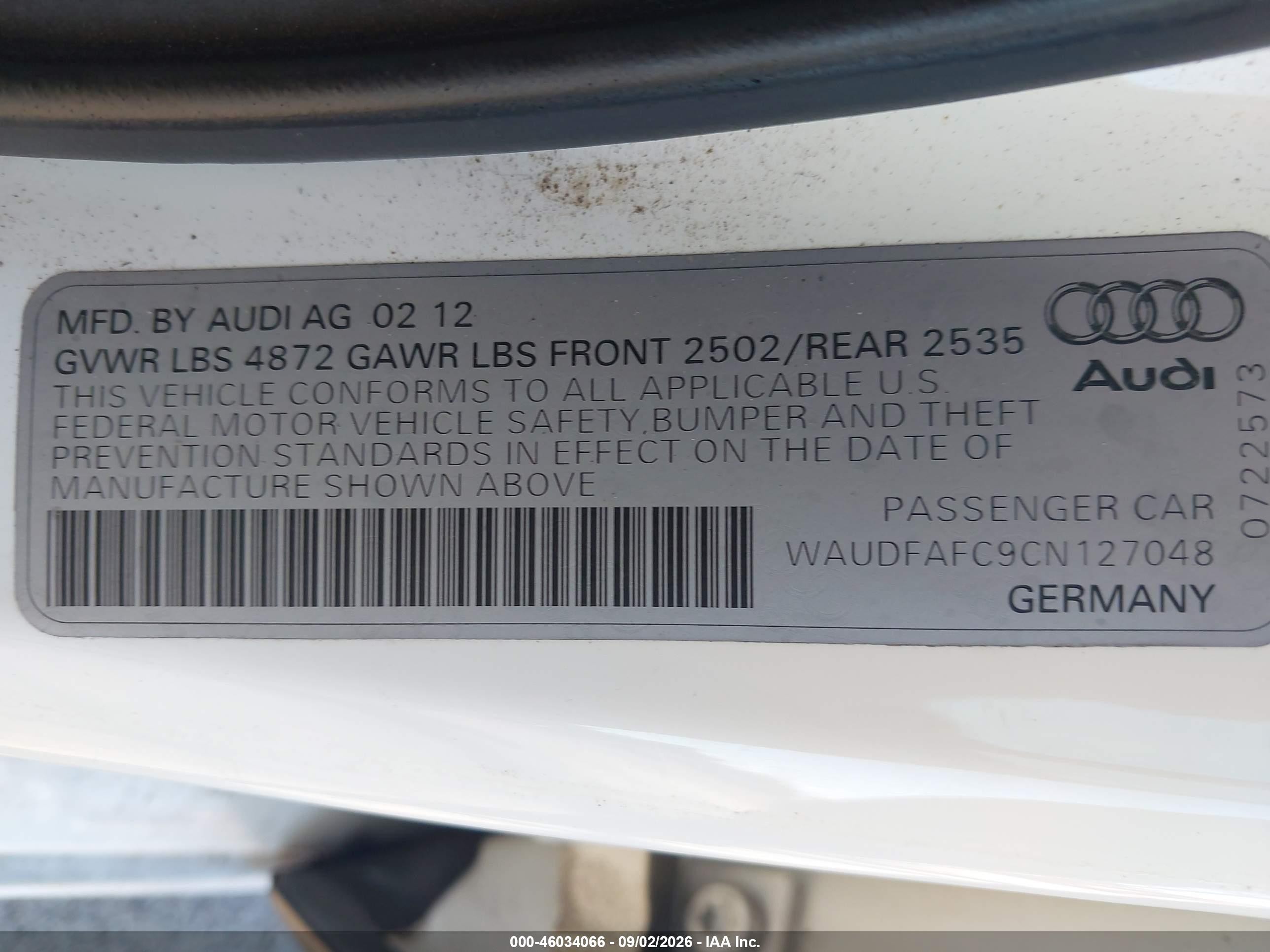 2012 Audi A6 2.0t Premium Белый vin: WAUDFAFC9CN127048